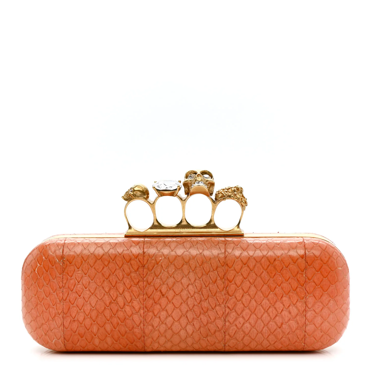 Alexander McQueen Snakeskin Knuckle Box Clutch Orange