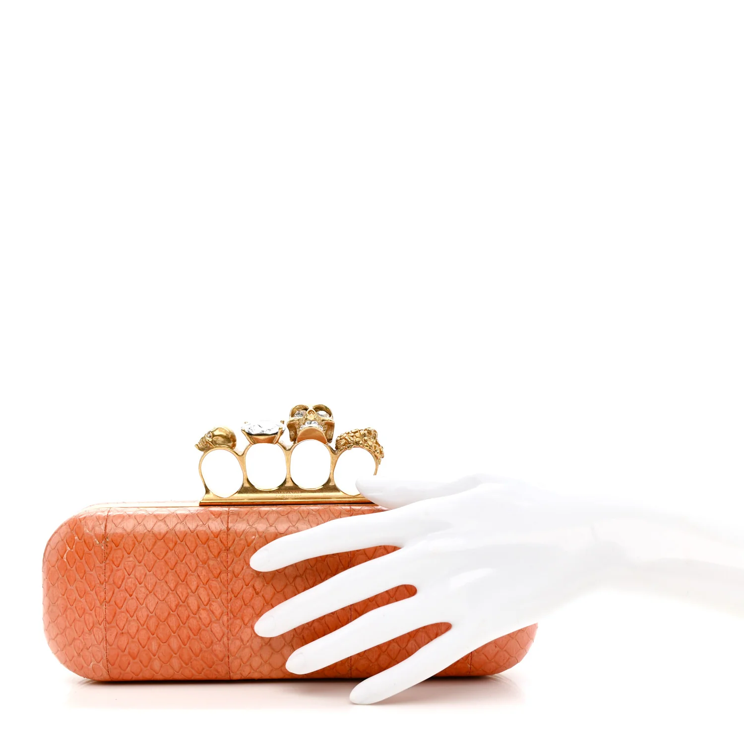 Alexander McQueen Snakeskin Knuckle Box Clutch Orange — view 2