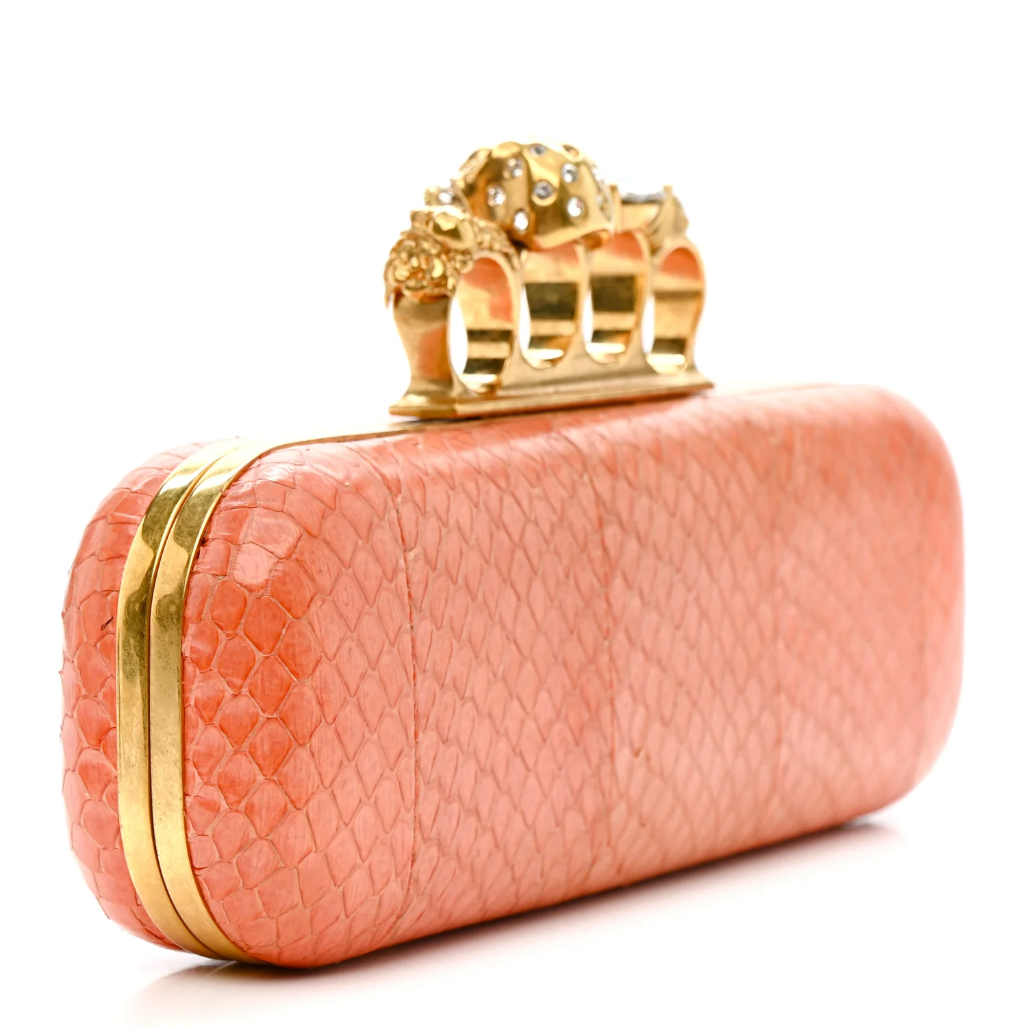 Alexander McQueen Snakeskin Knuckle Box Clutch Orange — view 3