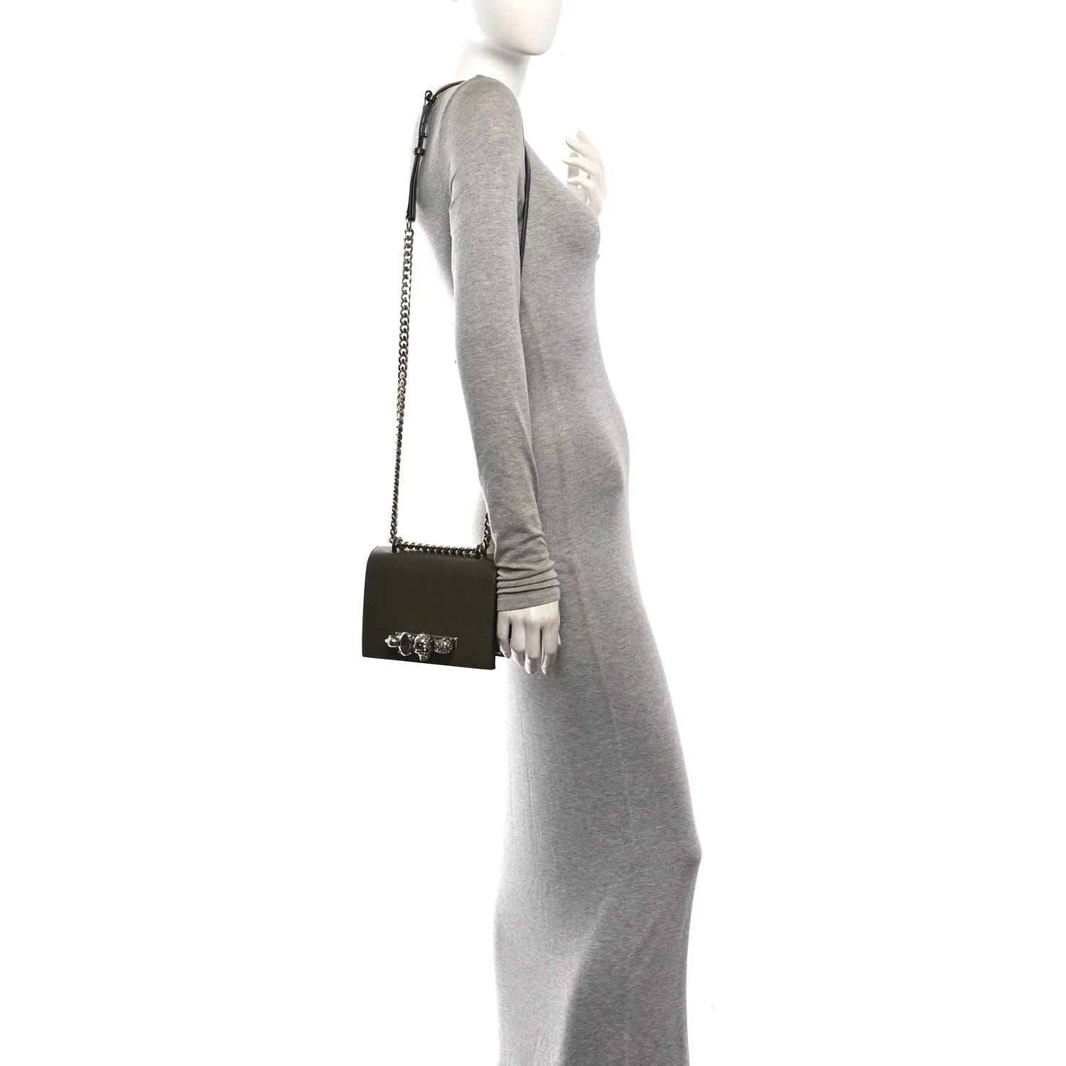 Alexander McQueen Lizard Embossed Calfskin Knuckle Crossbody Khaki — view 2