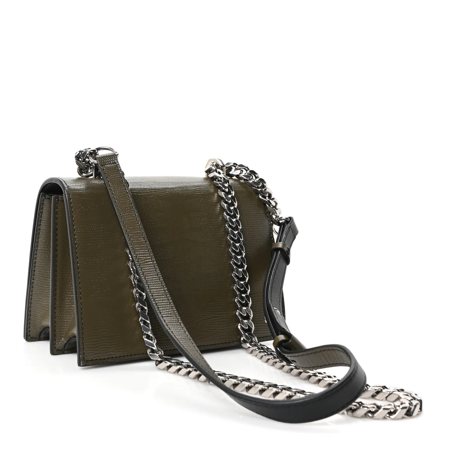 Alexander McQueen Lizard Embossed Calfskin Knuckle Crossbody Khaki — view 3