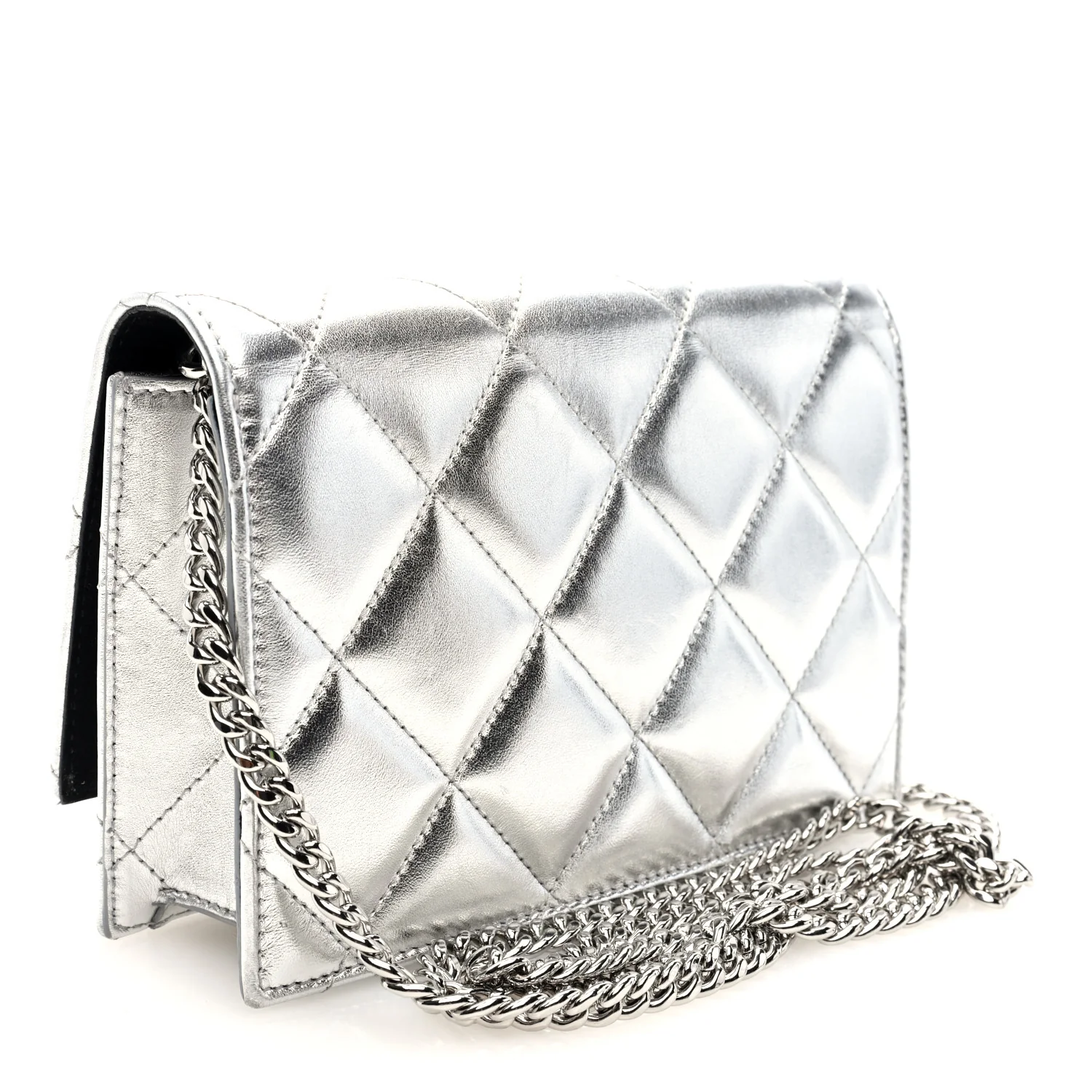 Alexander McQueen Metallic Calfskin Quilted Graffiti Skull Small Chain Crossbody Bag Silver — view 3