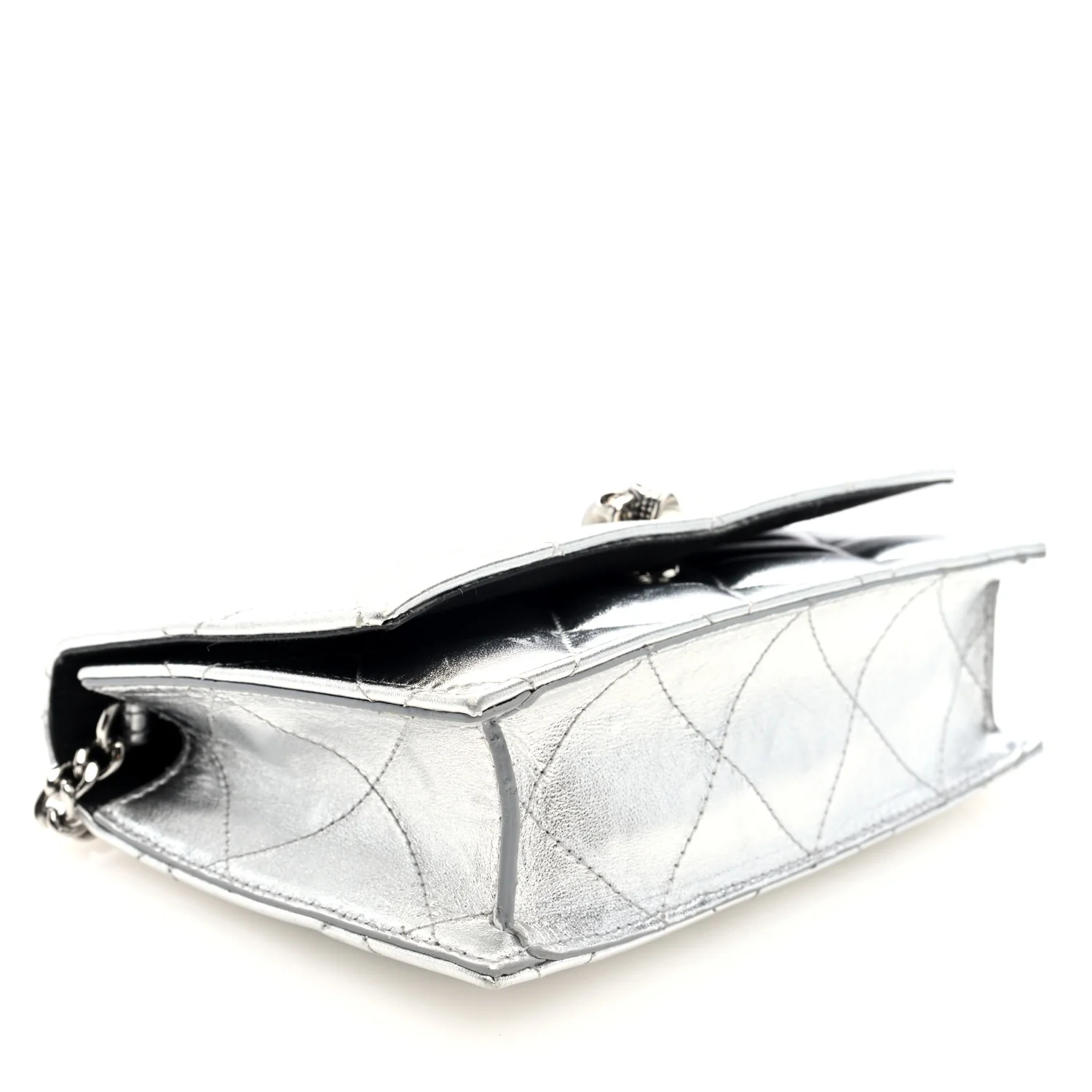 Alexander McQueen Metallic Calfskin Quilted Graffiti Skull Small Chain Crossbody Bag Silver — view 4