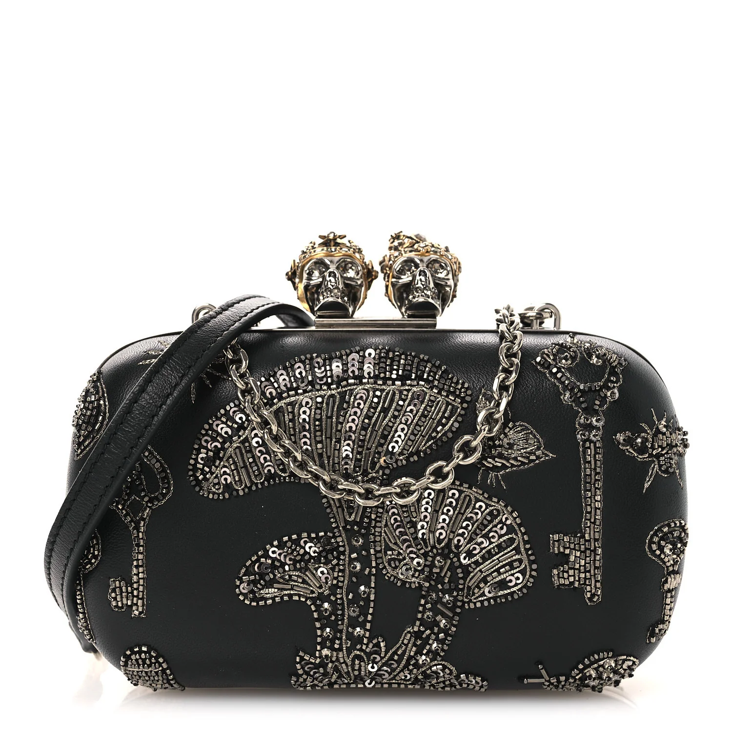 Alexander McQueen Nappa Crystal Embroidered Mushroom Box Clutch Black