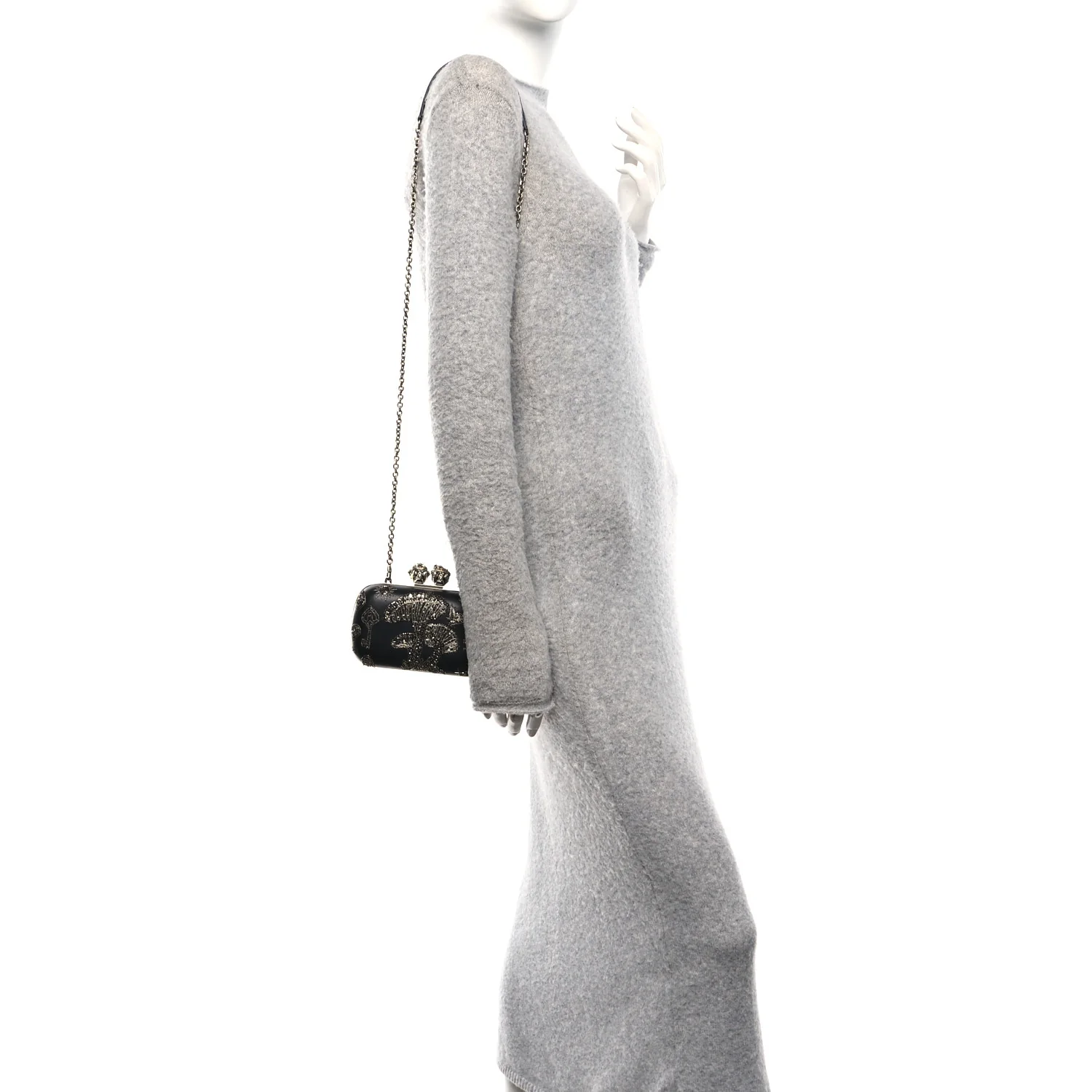 Alexander McQueen Nappa Crystal Embroidered Mushroom Box Clutch Black — view 2
