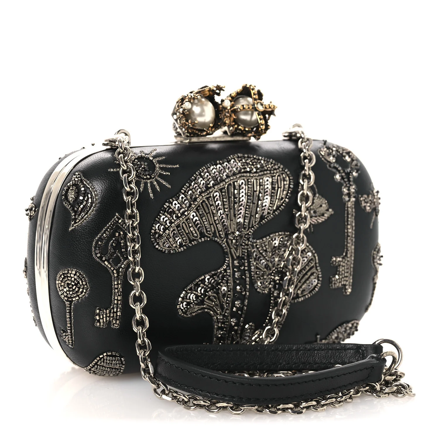 Alexander McQueen Nappa Crystal Embroidered Mushroom Box Clutch Black — view 3