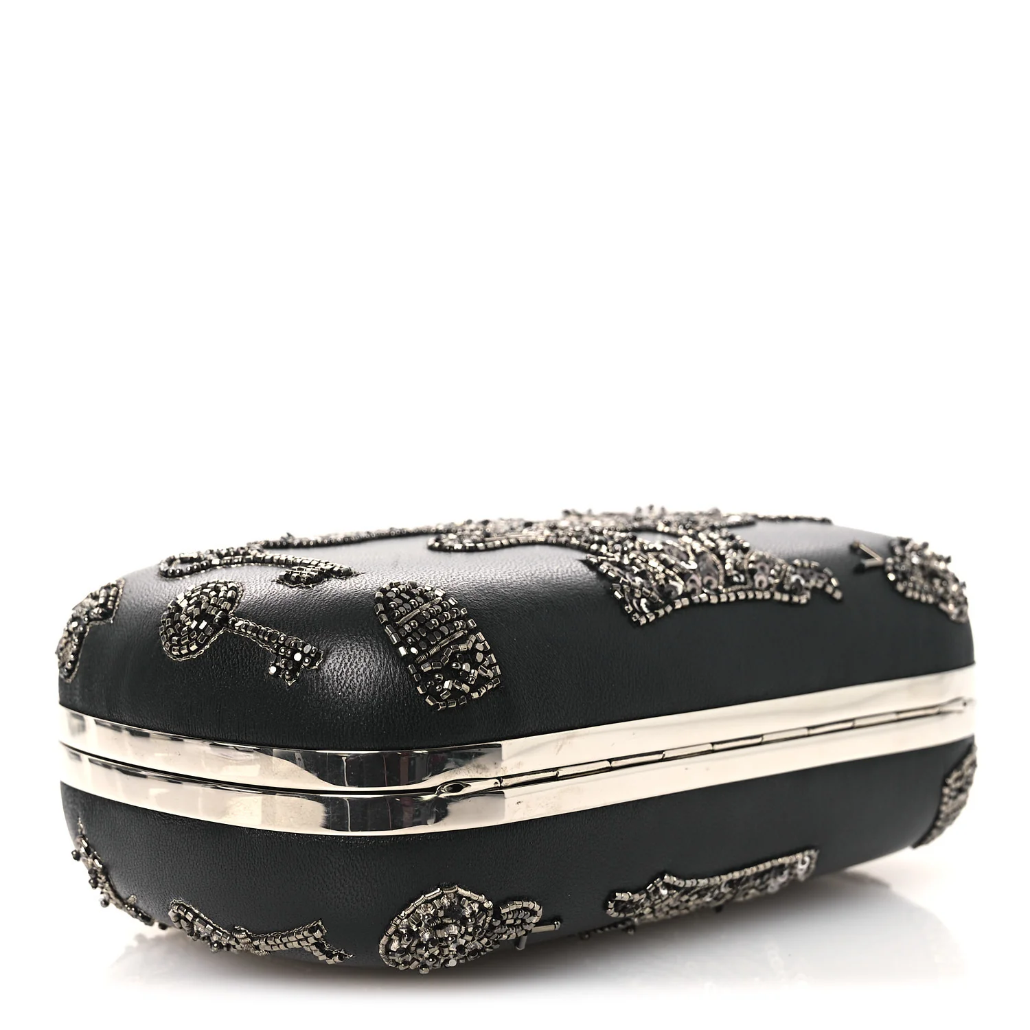 Alexander McQueen Nappa Crystal Embroidered Mushroom Box Clutch Black — view 4