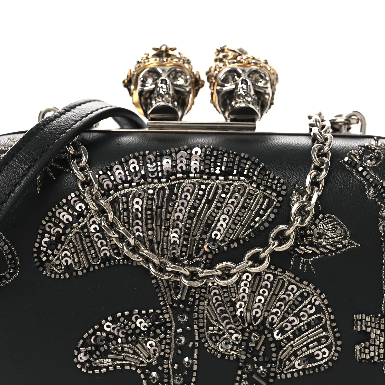 Alexander McQueen Nappa Crystal Embroidered Mushroom Box Clutch Black — view 5