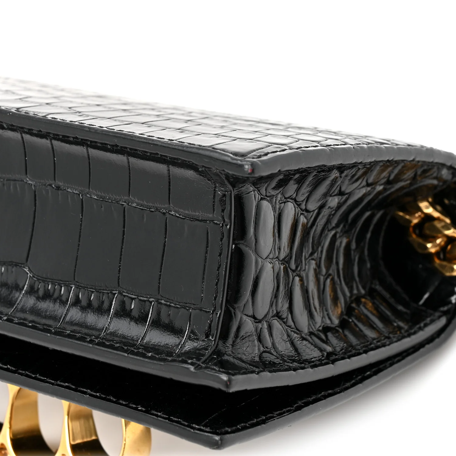 Alexander McQueen Shiny Crocodile Embossed Jeweled Satchel Black — view 5