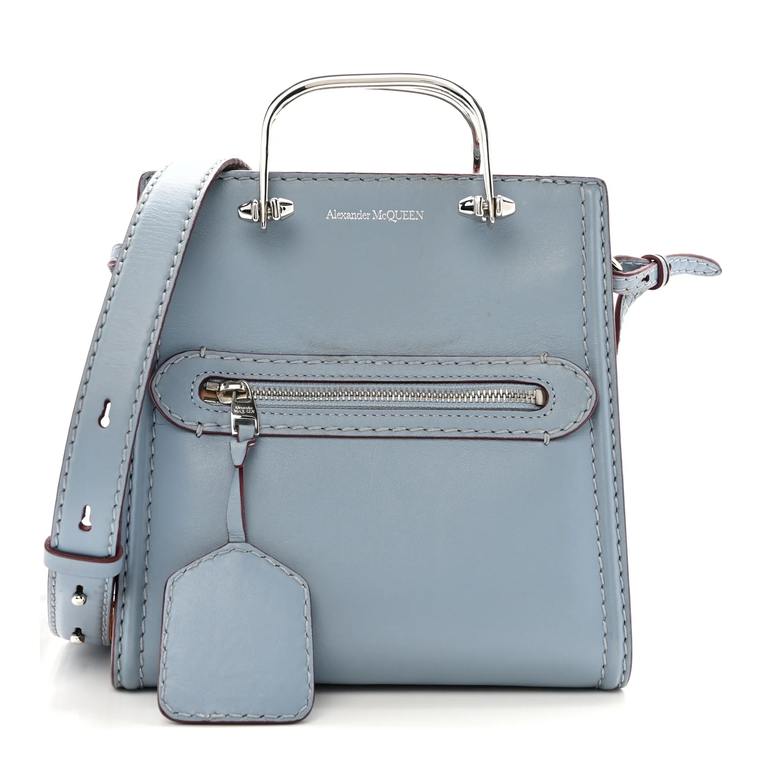 Alexander McQueen Calfskin The Short Story Shoulder Bag Blue Brown