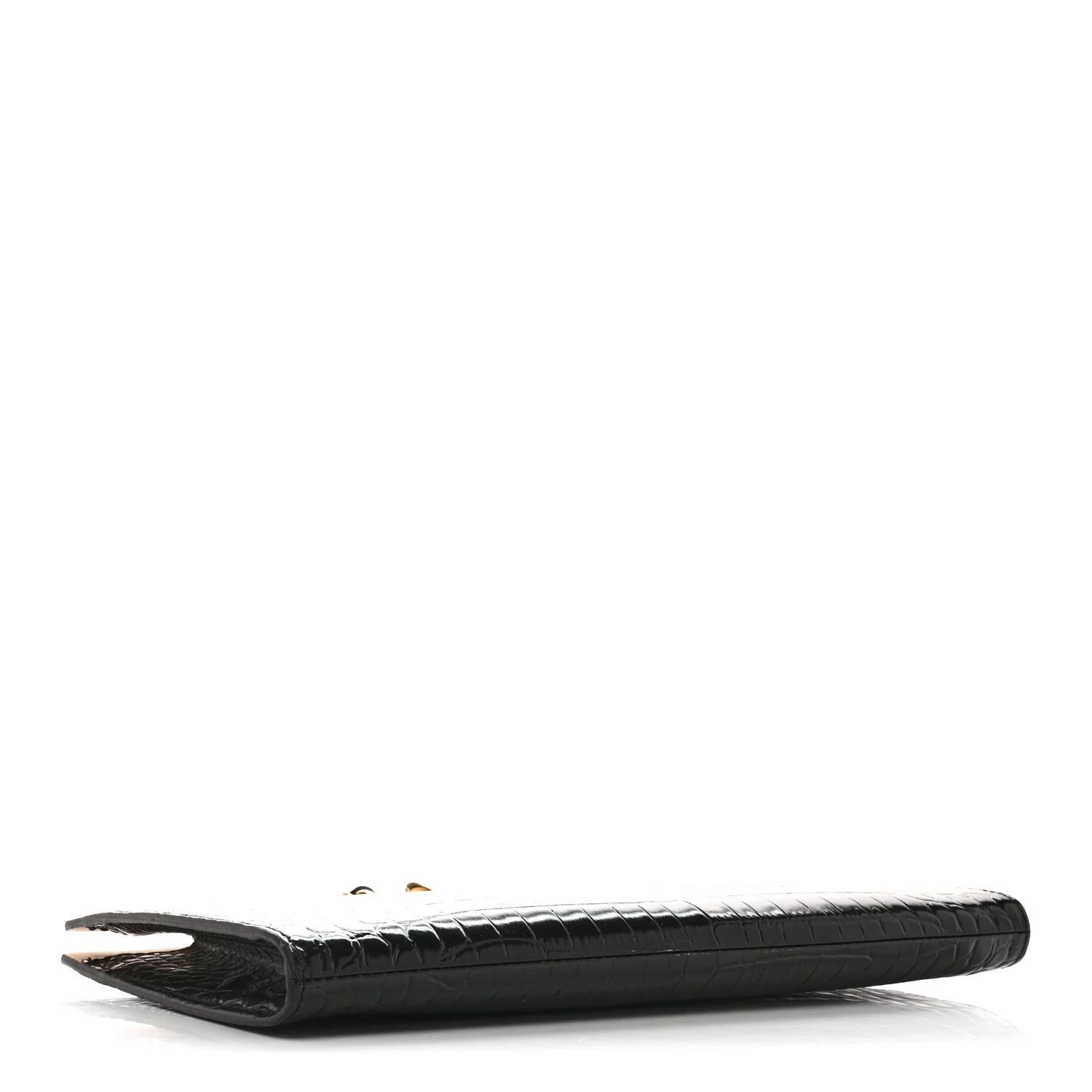 Alexander McQueen Calfskin Crocodile Embossed Knuckle Flat Clutch Black Gold — view 4