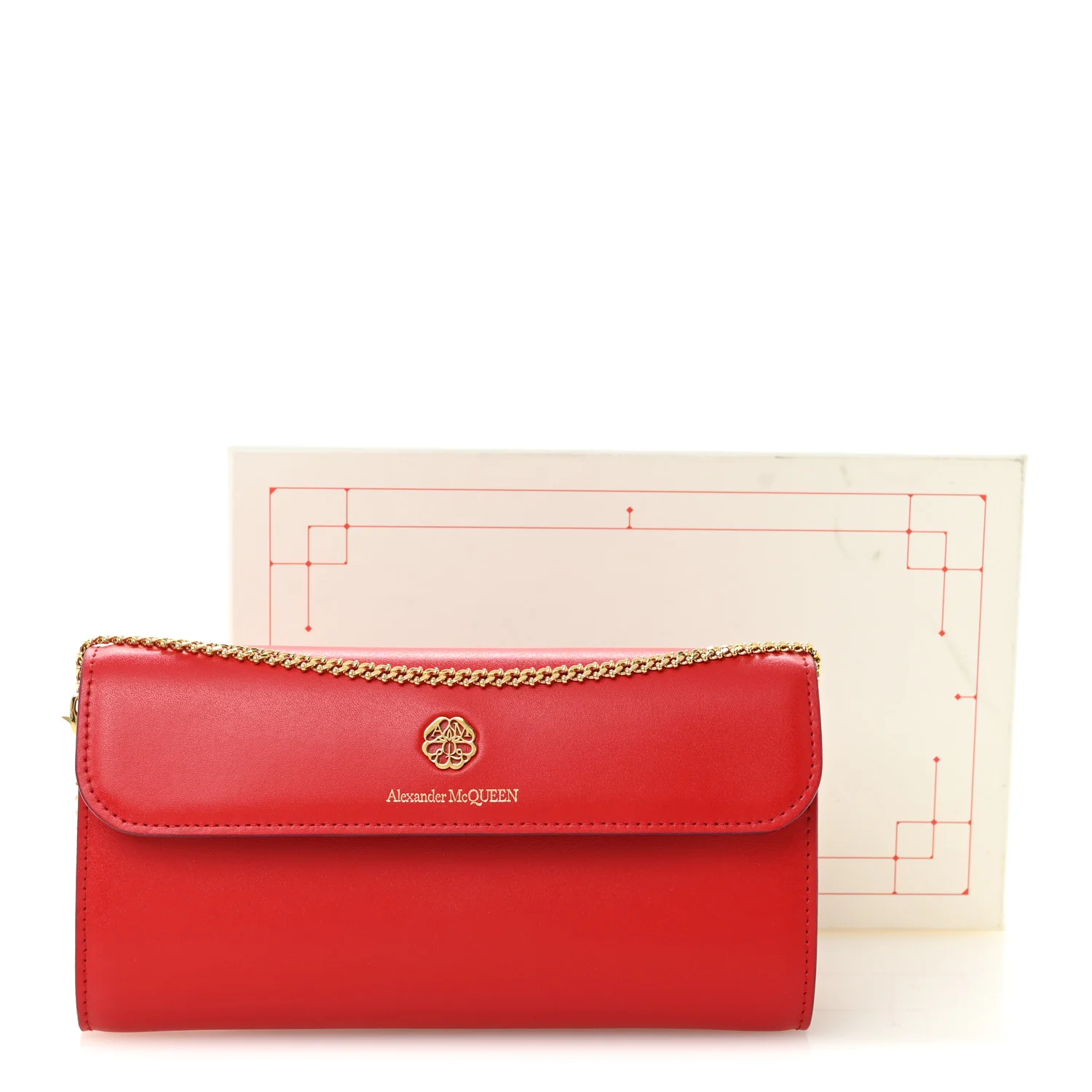 Alexander McQueen Calfskin Wallet on Chain Red