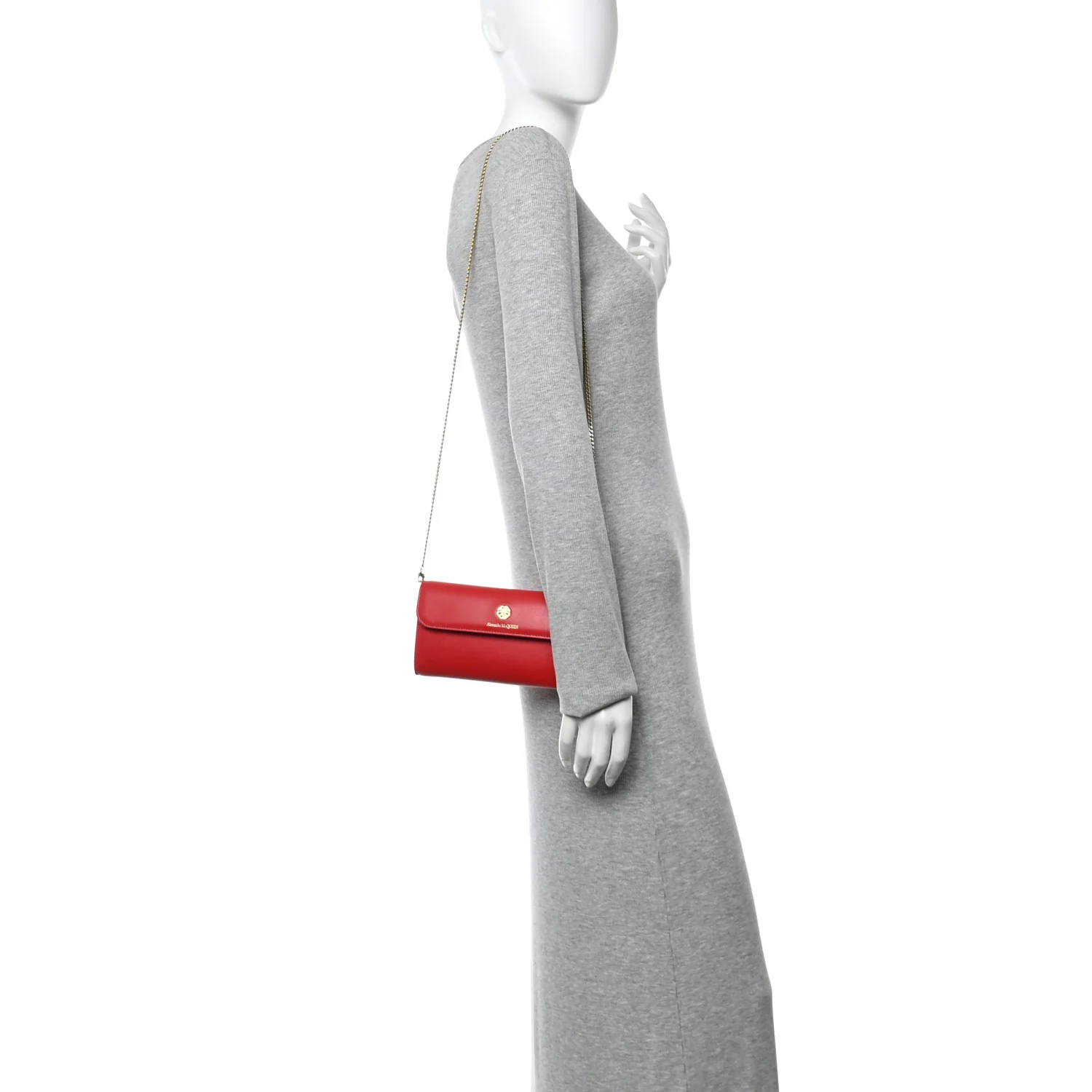 Alexander McQueen Calfskin Wallet on Chain Red — view 3