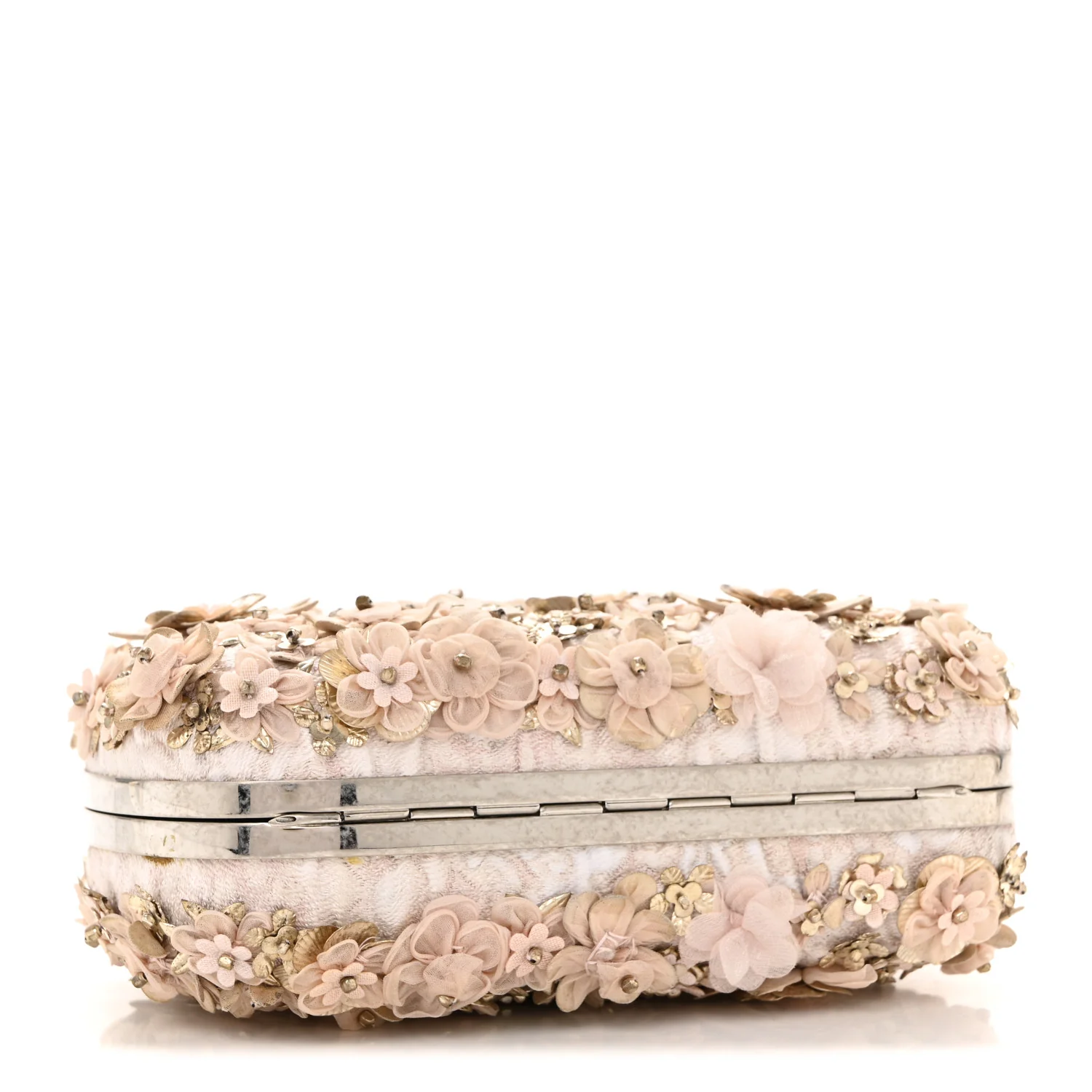 Alexander McQueen Flower Appliqued Silk Brocade Skull Box Clutch Light Pink — view 3