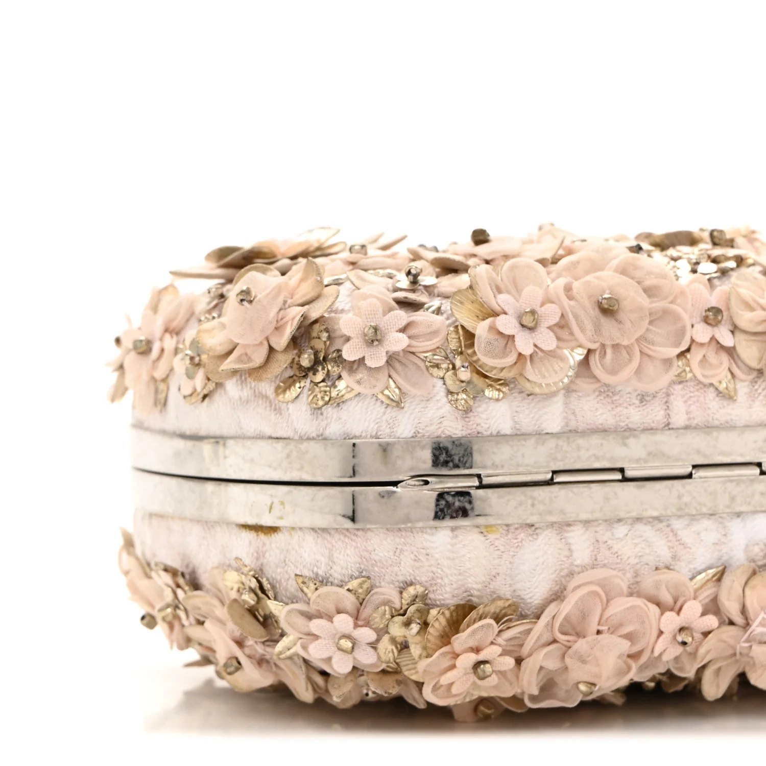 Alexander McQueen Flower Appliqued Silk Brocade Skull Box Clutch Light Pink — view 5