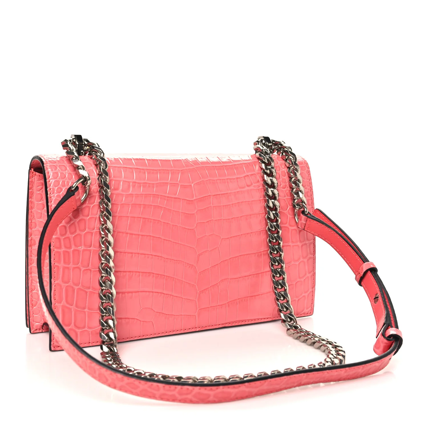 Alexander McQueen Shiny Crocodile Embossed Jeweled Satchel Pink — view 3