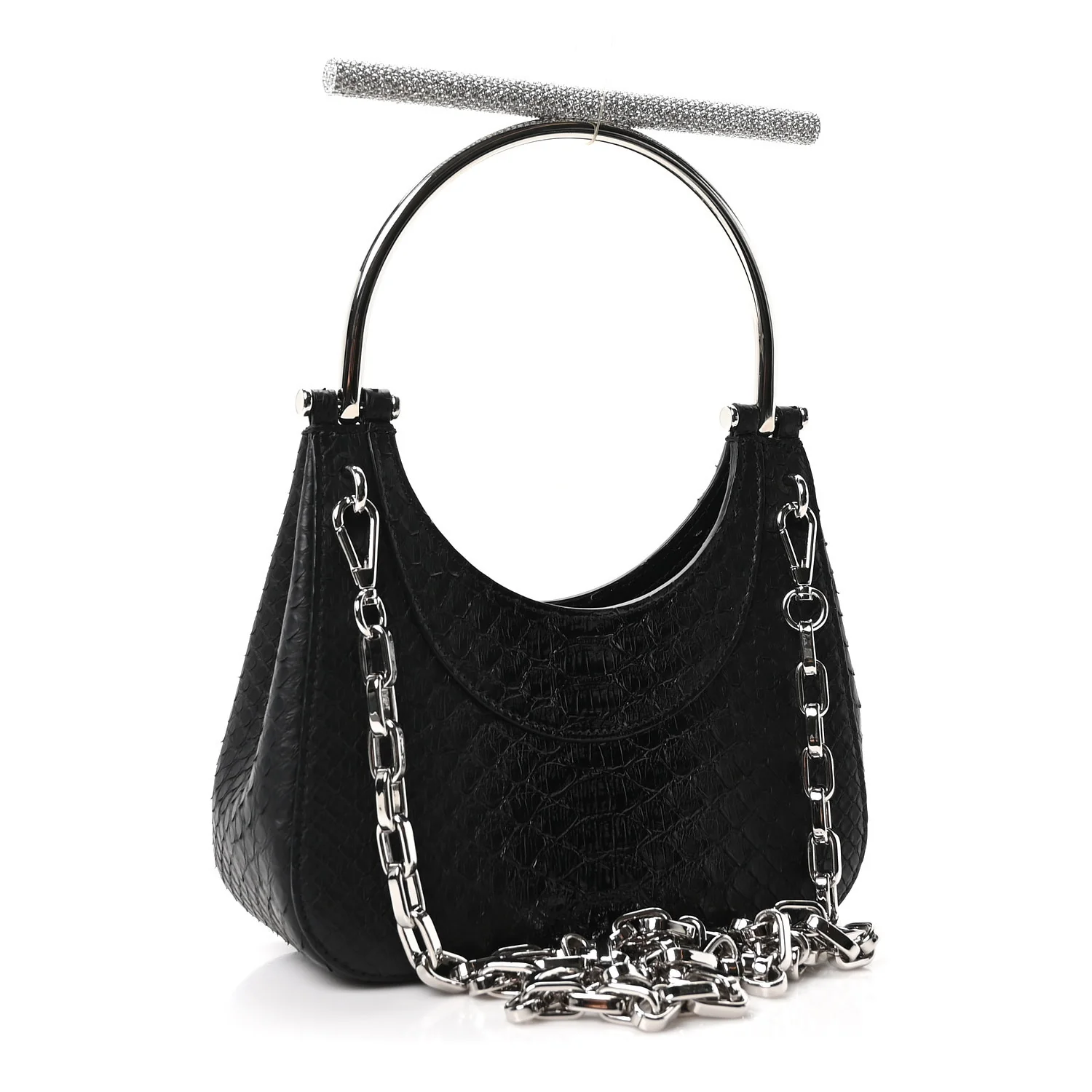 Alexander McQueen Snakeskin Crystal Mini T Bar Top Handle Black — view 3