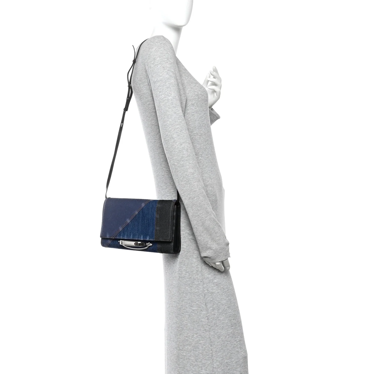 Alexander McQueen Denim Calfskin The Story Shoulder Bag Blue — view 2