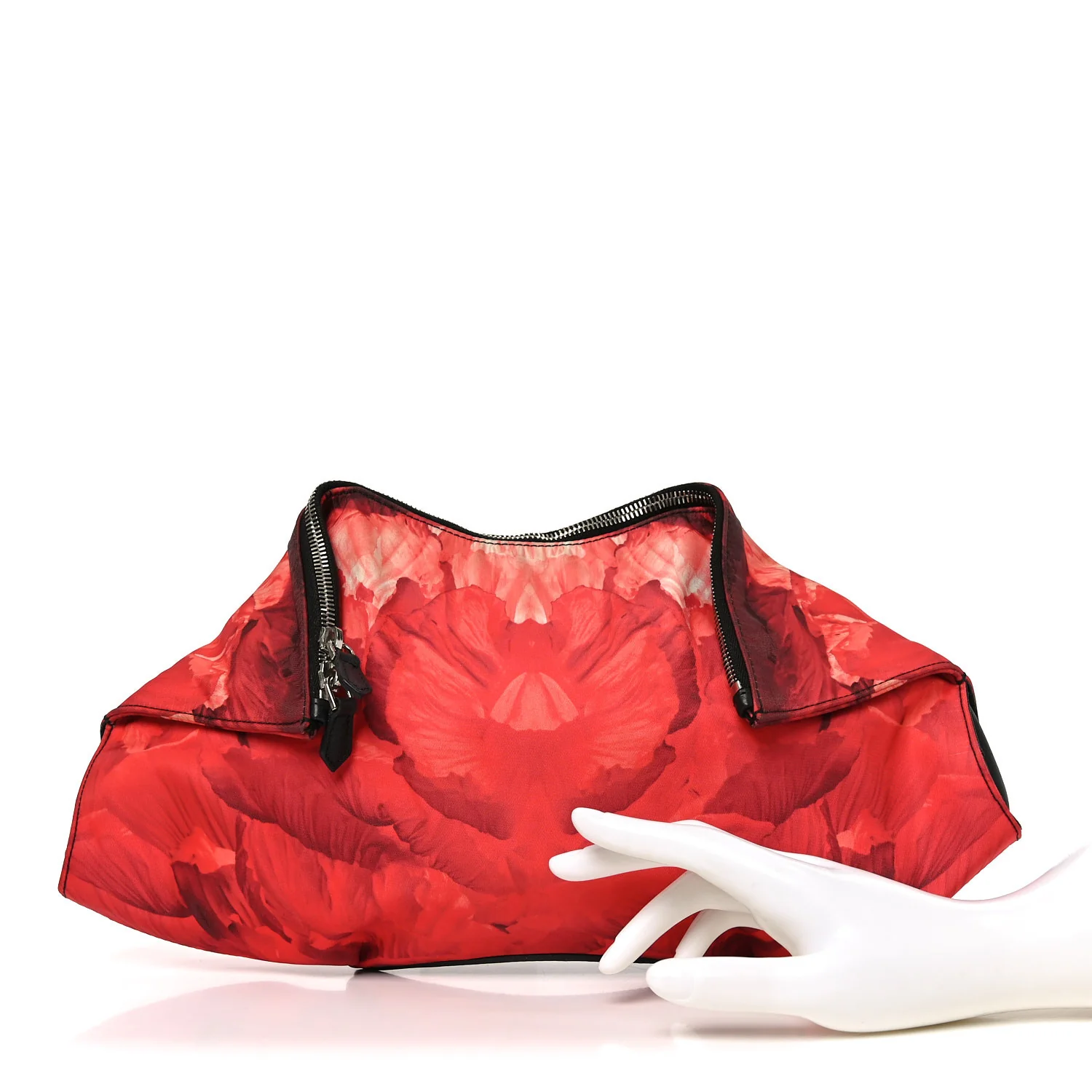 Alexander McQueen Silk Floral Print Clutch Red Multicolor — view 2