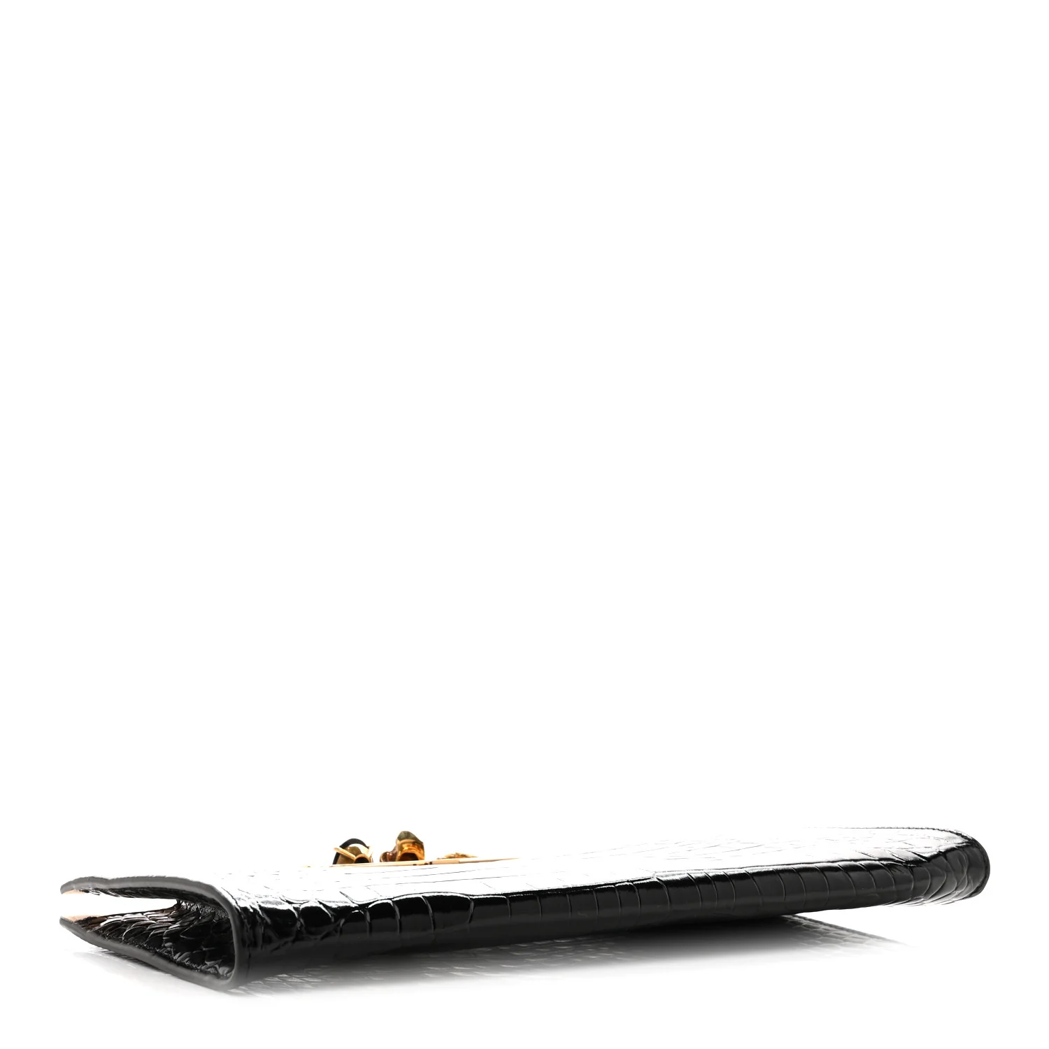 Alexander McQueen Calfskin Crocodile Embossed Knuckle Flat Clutch Black Gold — view 4