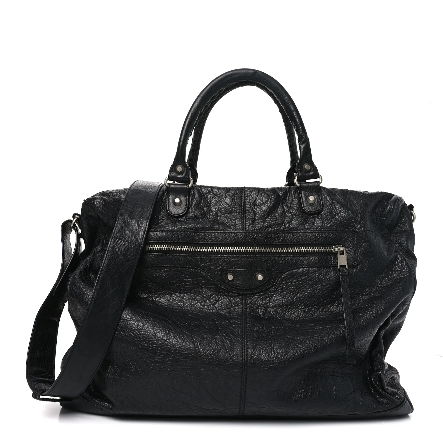 Balenciaga Agneau Classic Silver Hardware Weekender Black