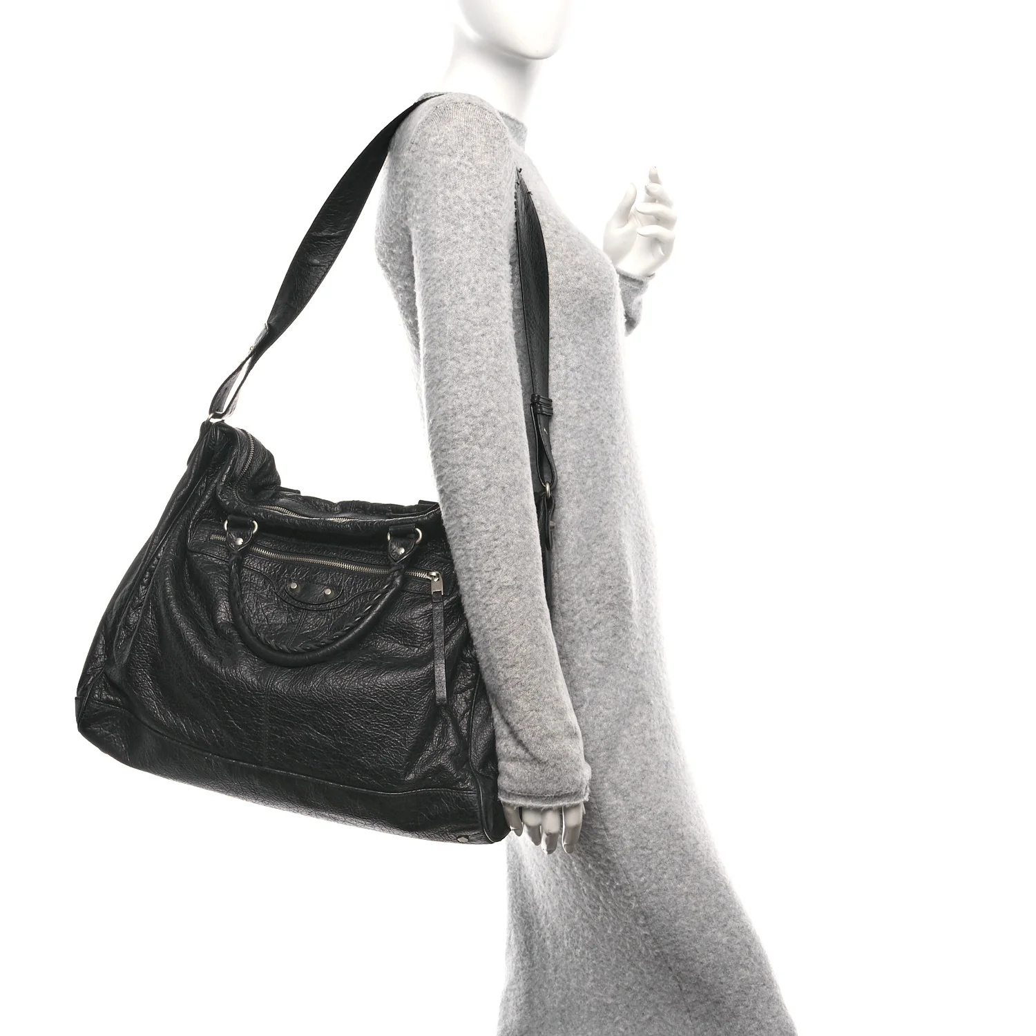 Balenciaga Agneau Classic Silver Hardware Weekender Black — view 2