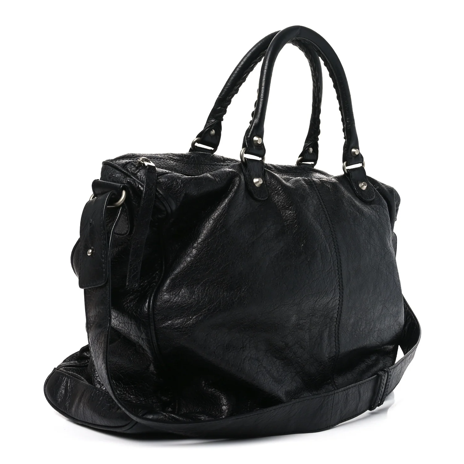 Balenciaga Agneau Classic Silver Hardware Weekender Black — view 3