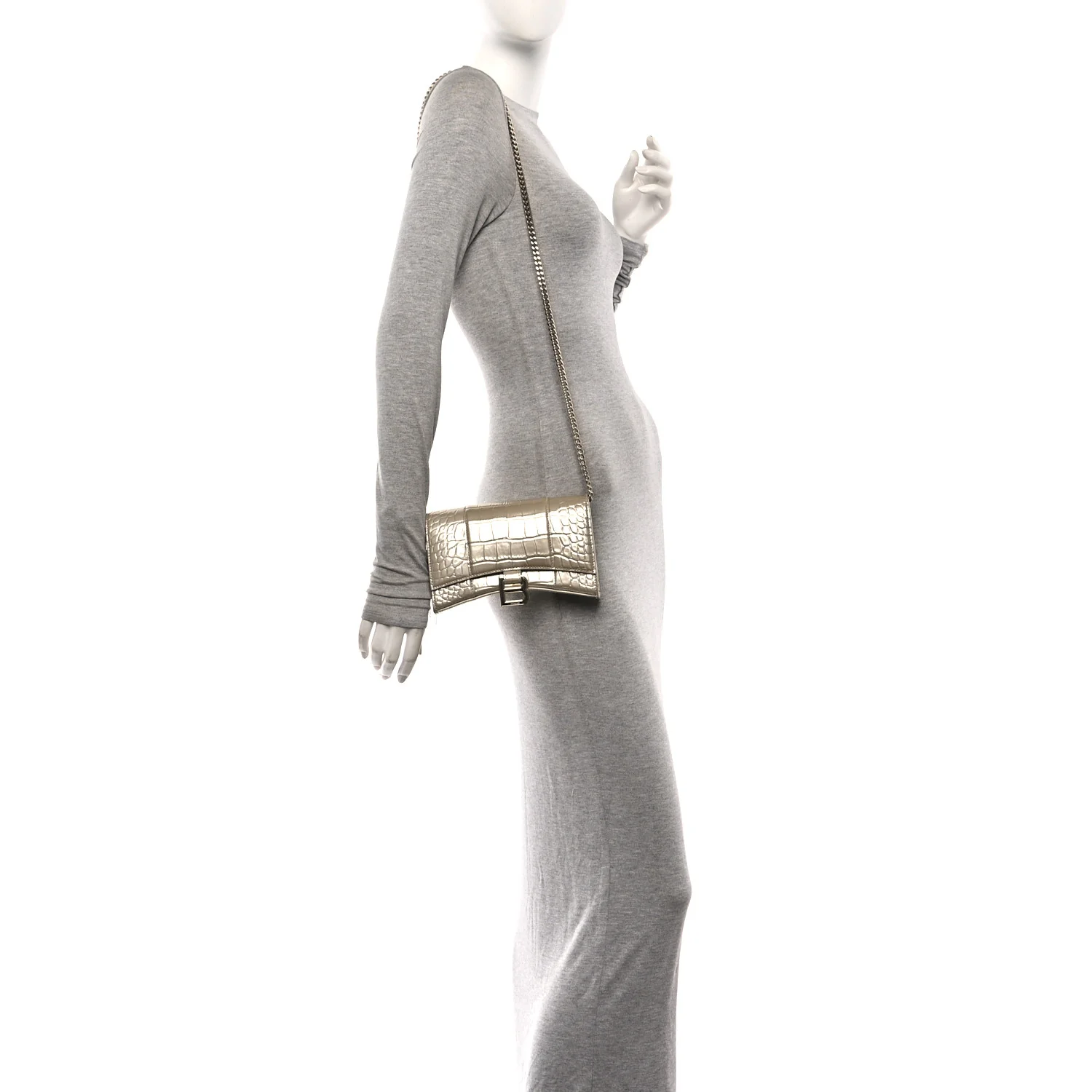 Balenciaga Metallic Calfskin Crocodile Embossed Hourglass Chain Bag Gold — view 2