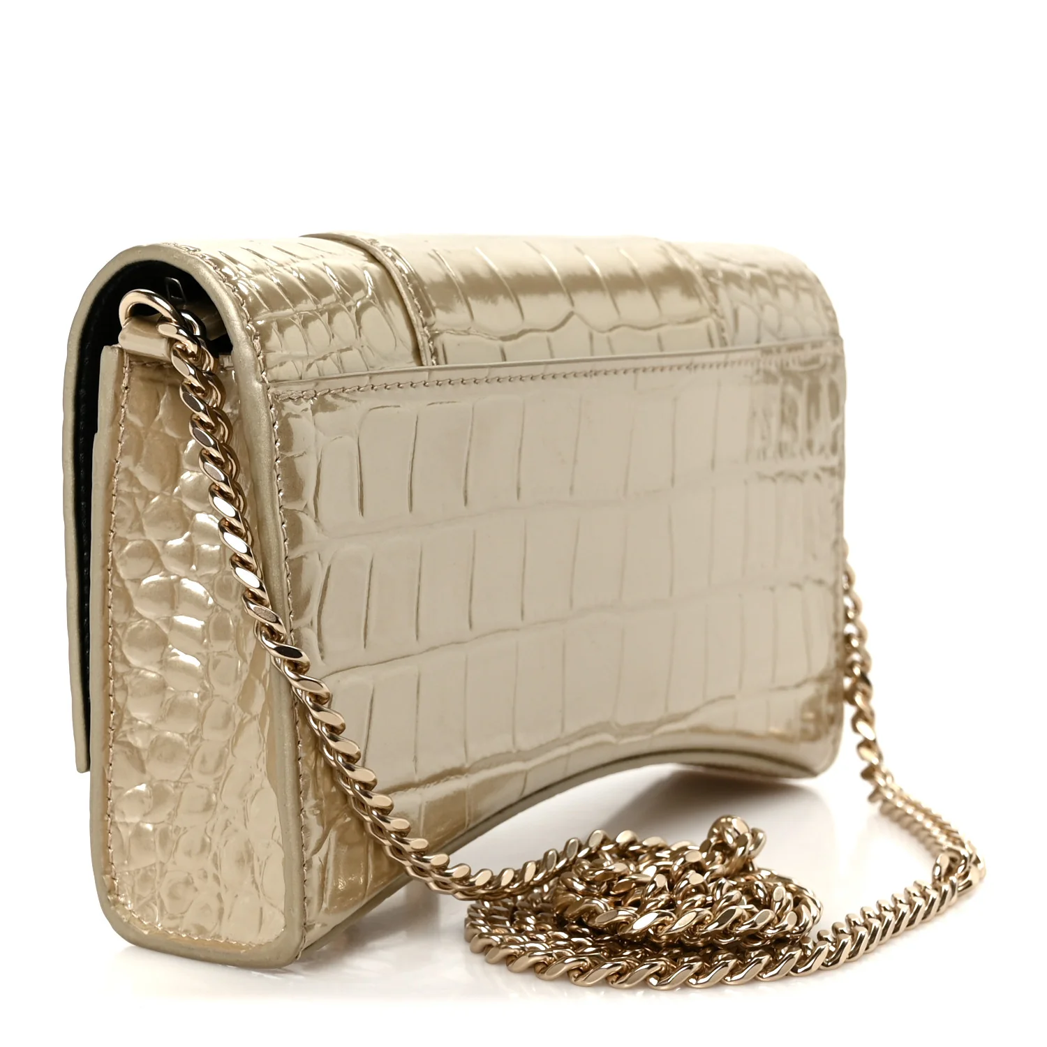 Balenciaga Metallic Calfskin Crocodile Embossed Hourglass Chain Bag Gold — view 3