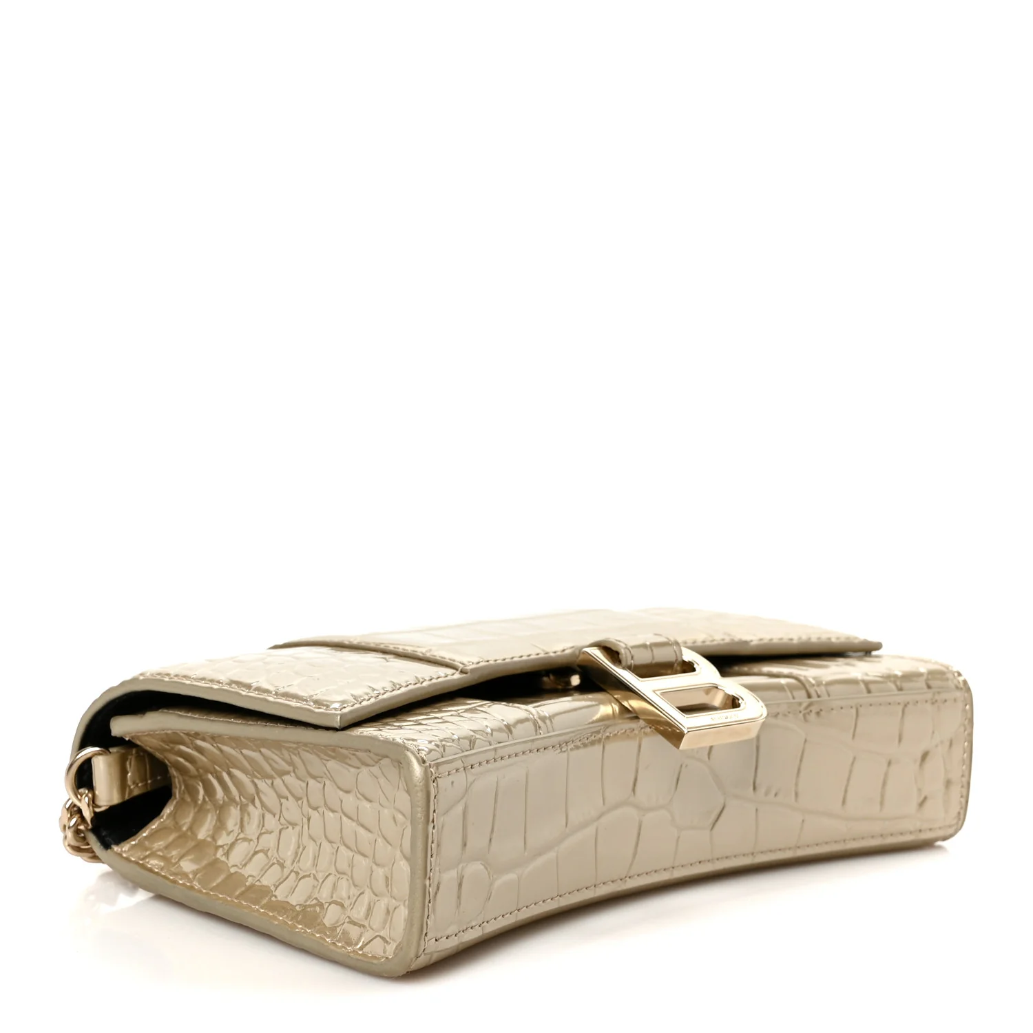 Balenciaga Metallic Calfskin Crocodile Embossed Hourglass Chain Bag Gold — view 4