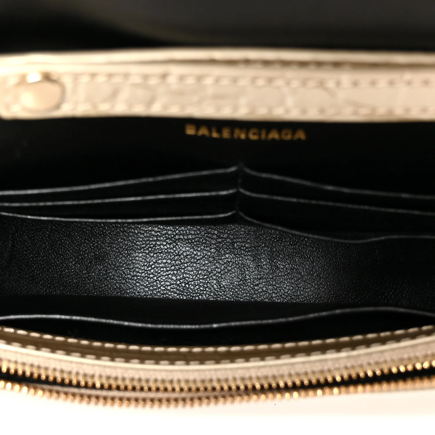 Balenciaga Metallic Calfskin Crocodile Embossed Hourglass Chain Bag Gold — view 5