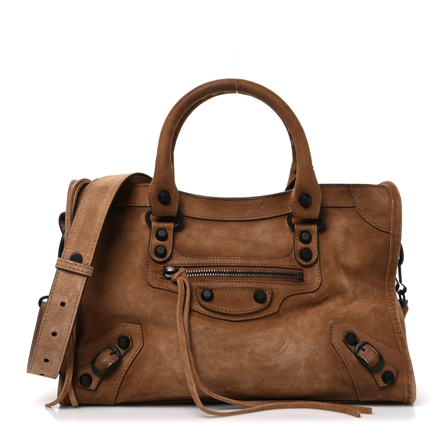 Balenciaga Waxed Suede Calfskin Classic Hardware Small Le City Camel Camel