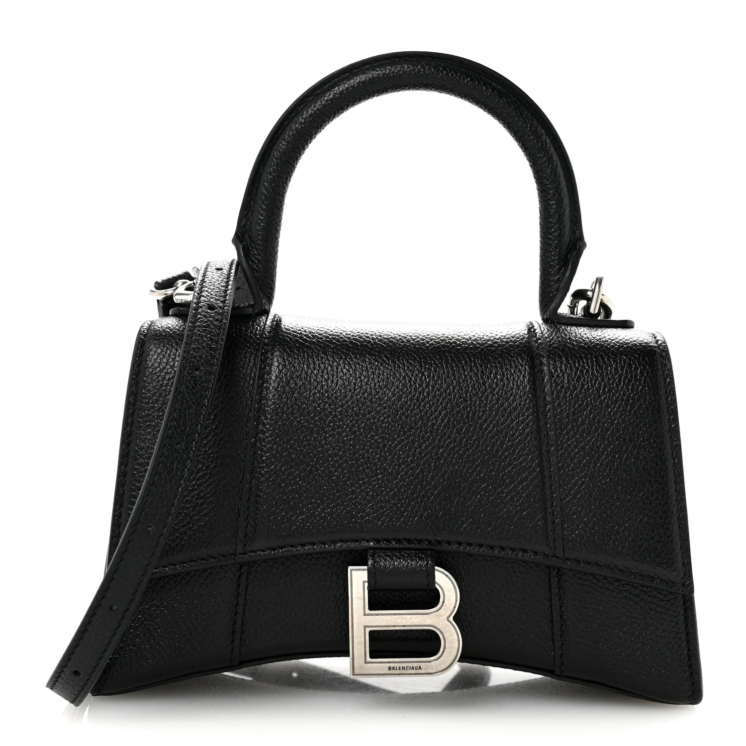 Balenciaga Grained Calfskin Hourglass Top Handle Bag XS Black