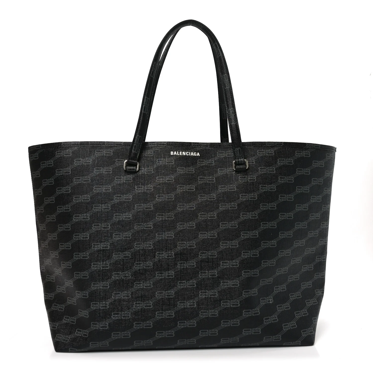 Balenciaga Coated Canvas BB Monogram Large Signature East West Shopper Bag Black Grey