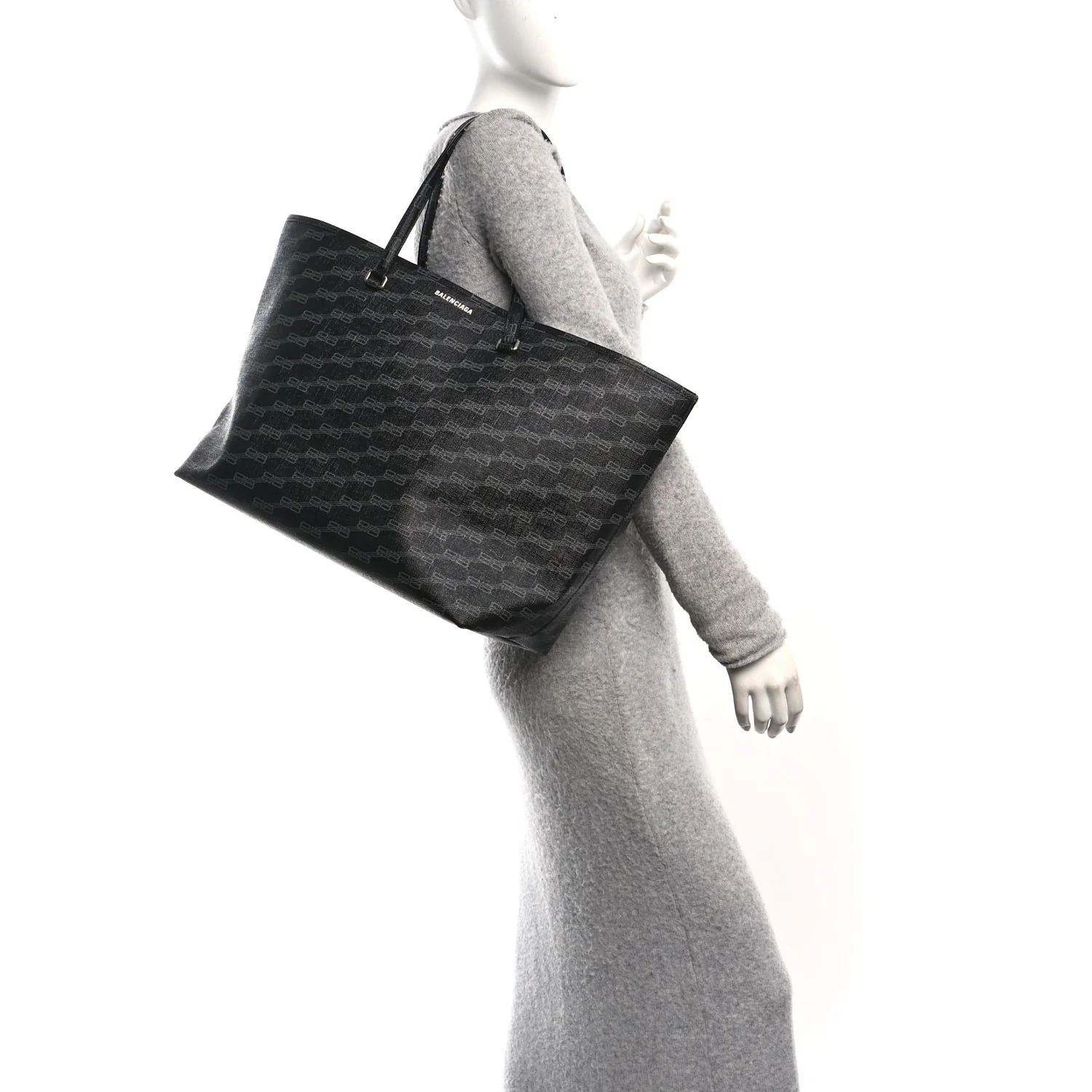 Balenciaga Coated Canvas BB Monogram Large Signature East West Shopper Bag Black Grey — view 2