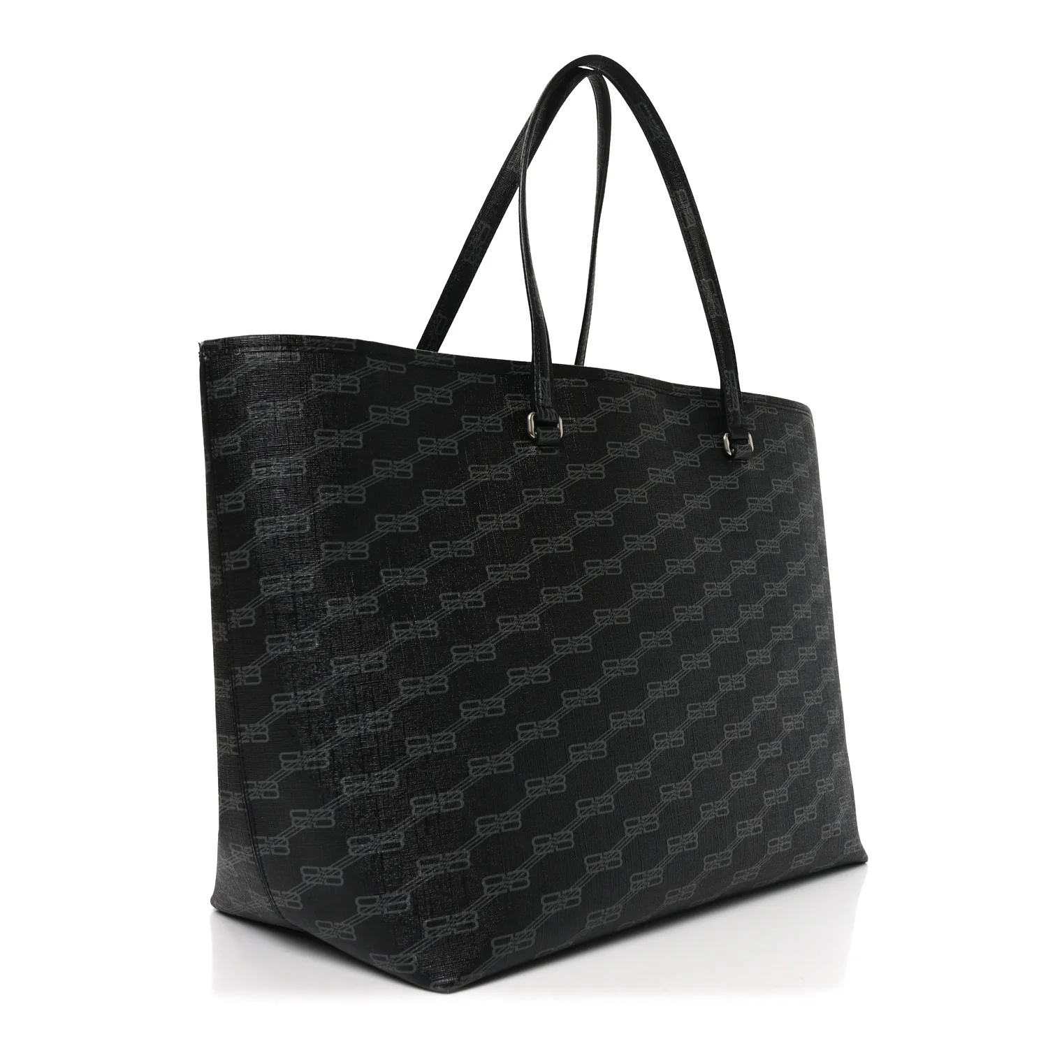 Balenciaga Coated Canvas BB Monogram Large Signature East West Shopper Bag Black Grey — view 3