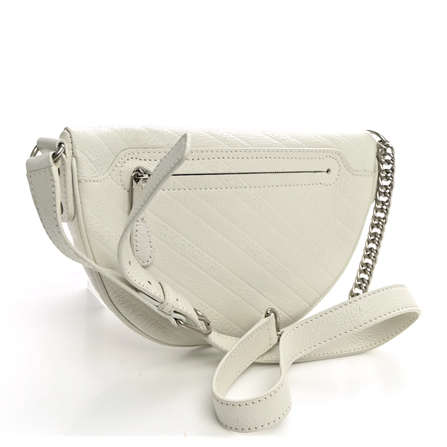 Balenciaga Shiny Goatskin Allover Logo Embossed XXS Souvenir Belt Bag White — view 3