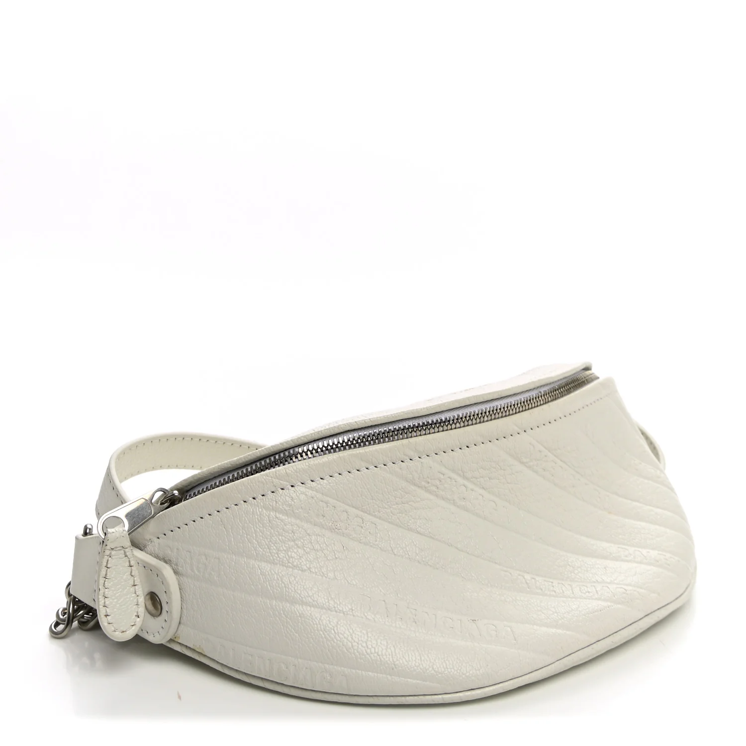 Balenciaga Shiny Goatskin Allover Logo Embossed XXS Souvenir Belt Bag White — view 4