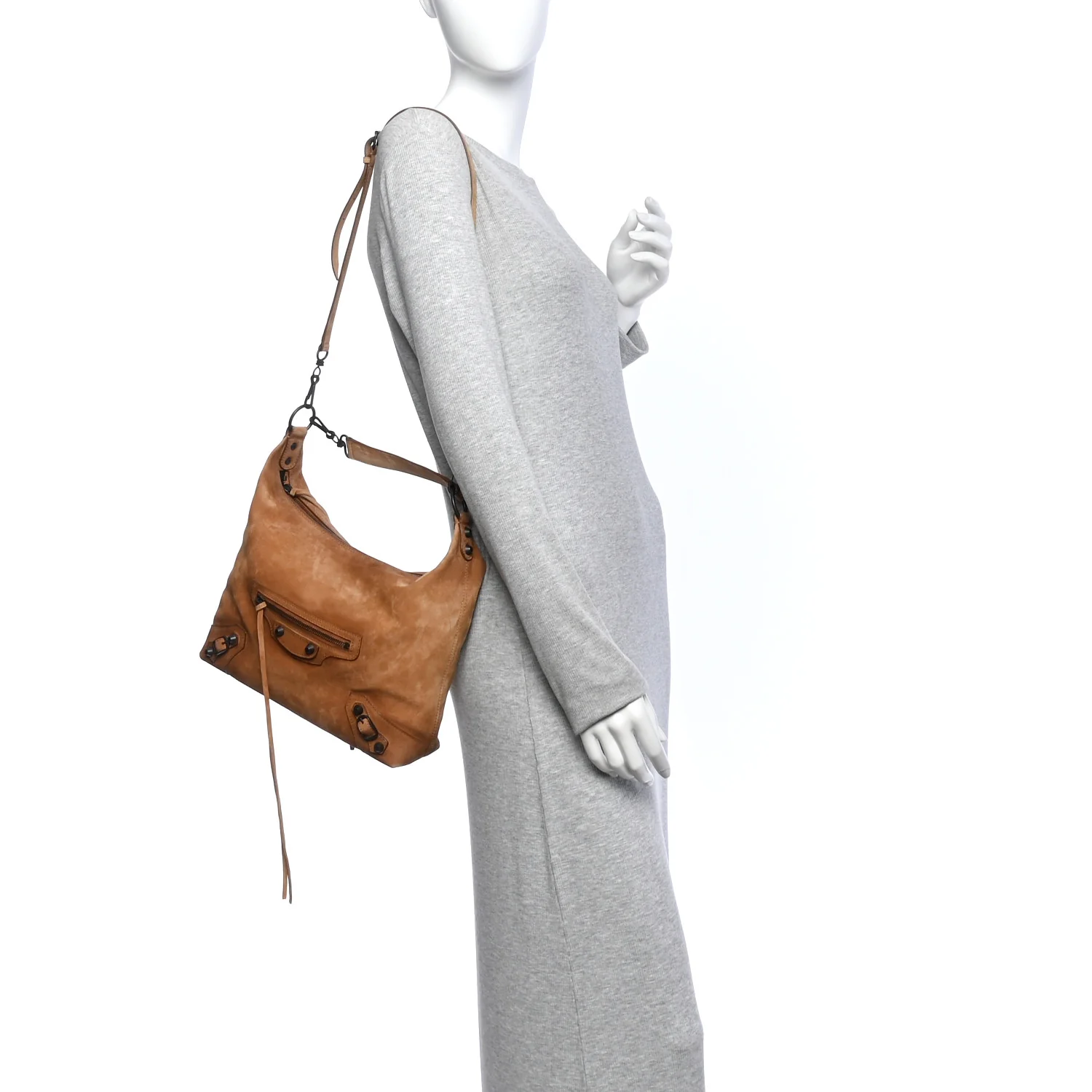 Balenciaga Suede Classic Hardware Small Le City Hobo Bag Camel — view 2