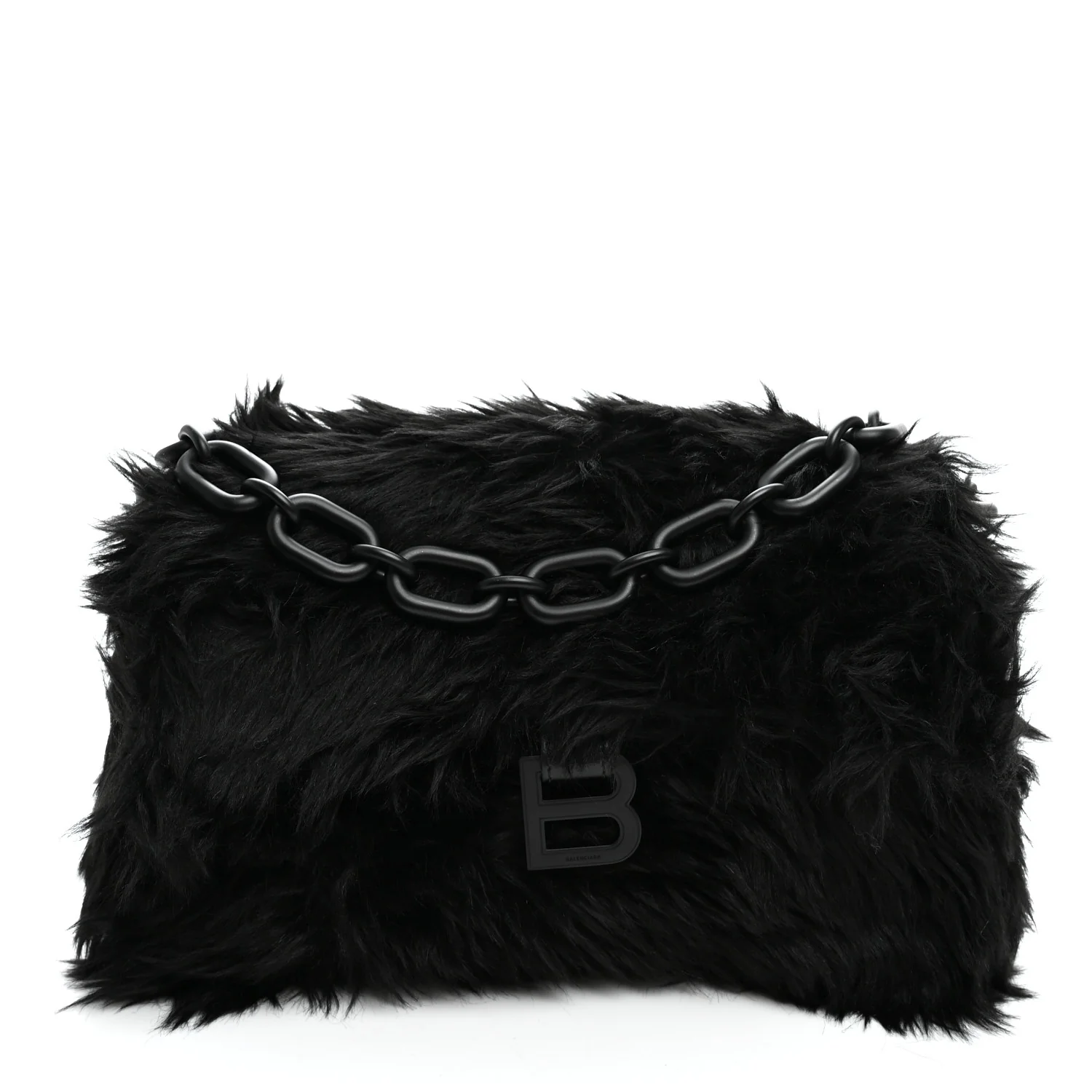Balenciaga Faux Fur Small Downtown Shoulder Bag Black