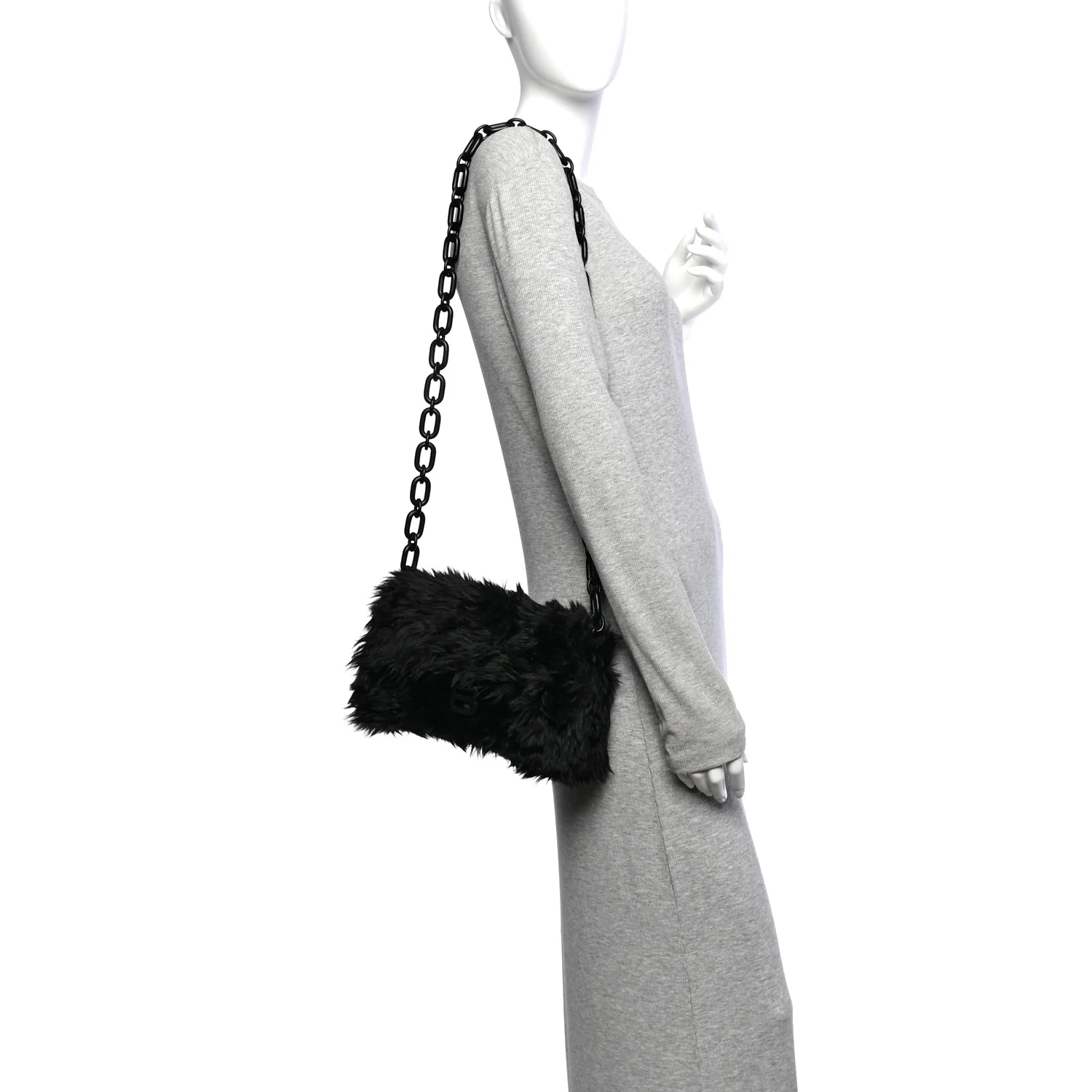 Balenciaga Faux Fur Small Downtown Shoulder Bag Black — view 2
