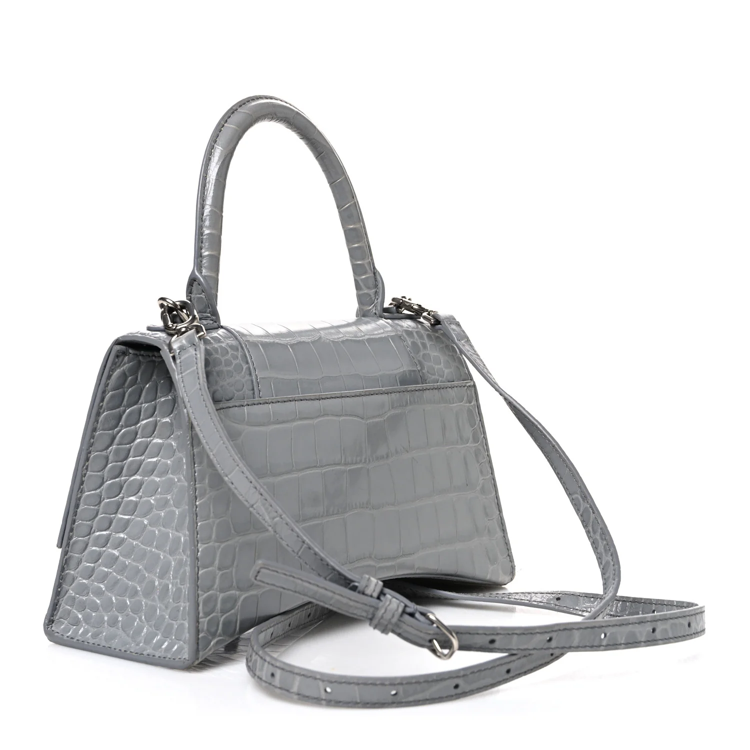 Balenciaga Shiny Calfskin Crocodile Embossed Small Hourglass Top Handle Bag Balenciaga Grey Balenciaga Grey — view 3