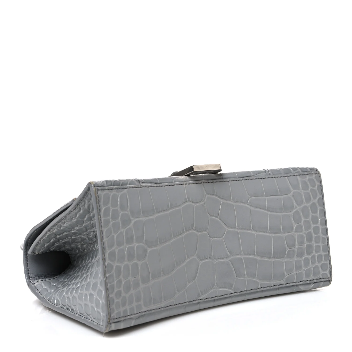 Balenciaga Shiny Calfskin Crocodile Embossed Small Hourglass Top Handle Bag Balenciaga Grey Balenciaga Grey — view 4