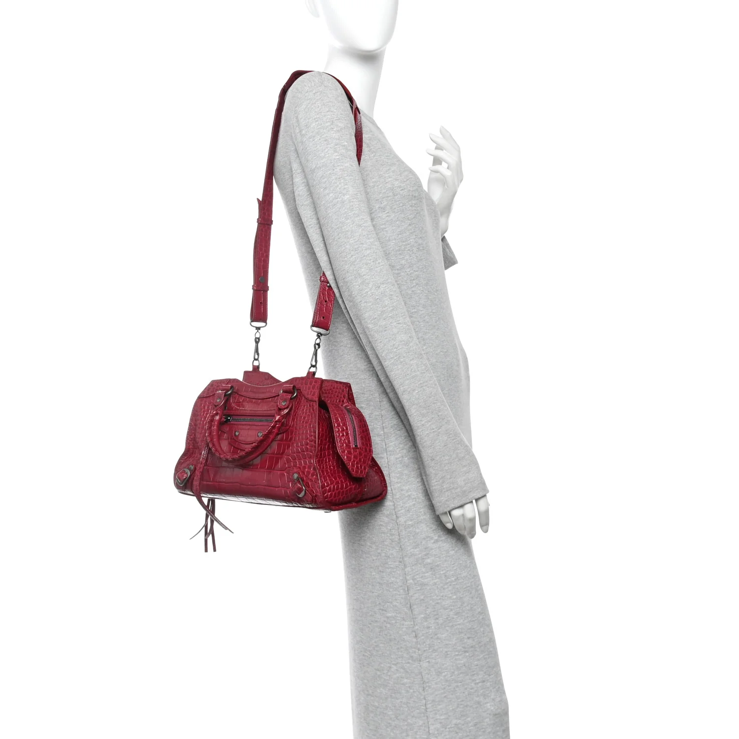 Balenciaga Calfskin Crocodile Embossed Neo Classic Silver Hardware S City Raspberry — view 2