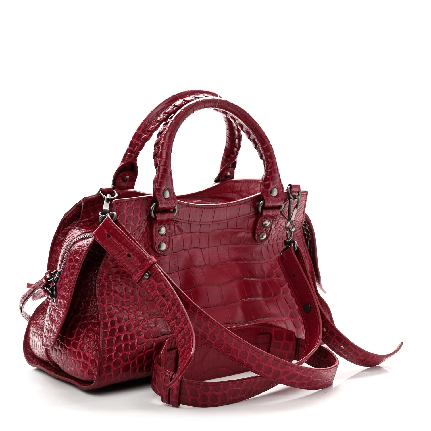 Balenciaga Calfskin Crocodile Embossed Neo Classic Silver Hardware S City Raspberry — view 3