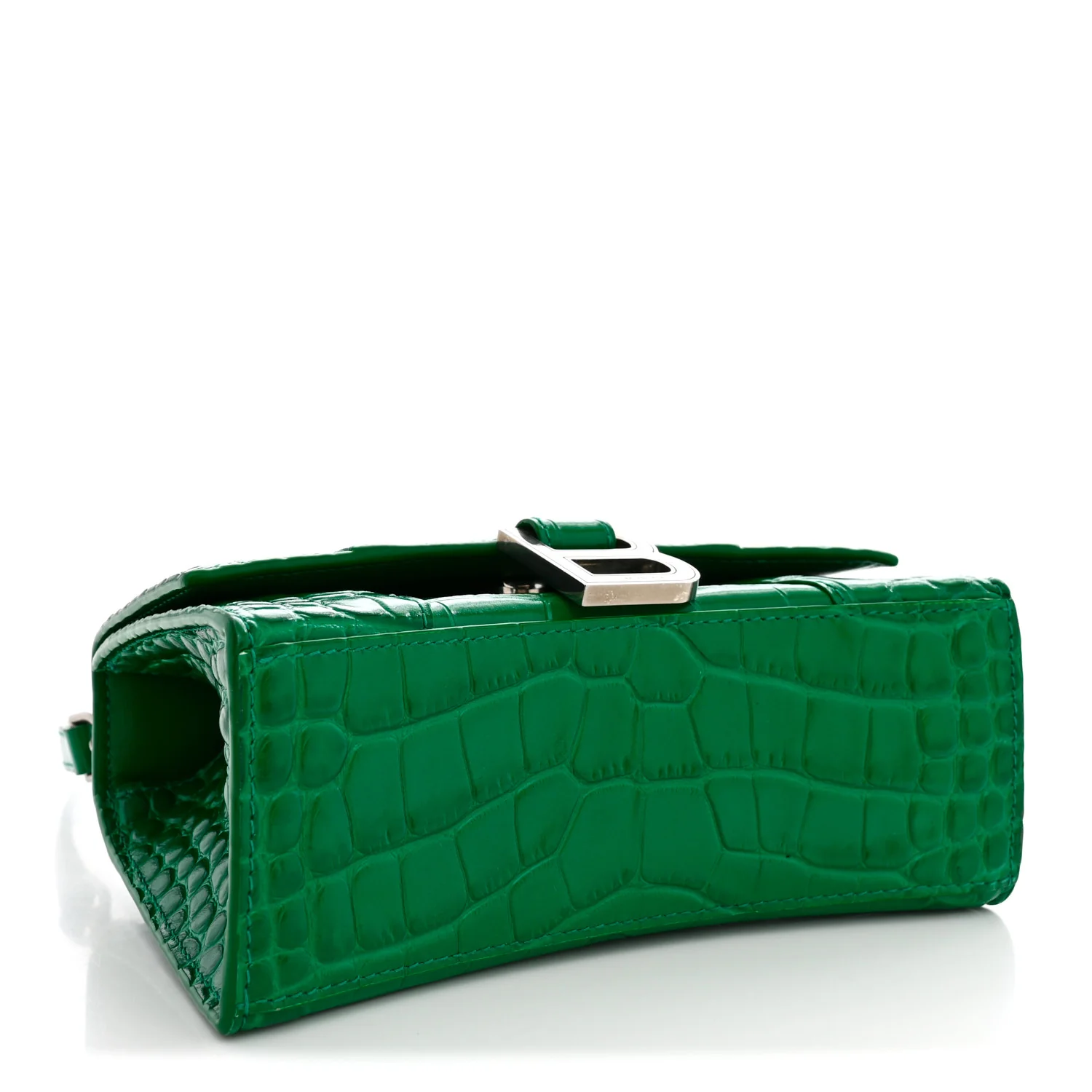 Balenciaga Shiny Calfskin Crocodile Embossed Hourglass Top Handle Bag XS Jade — view 4