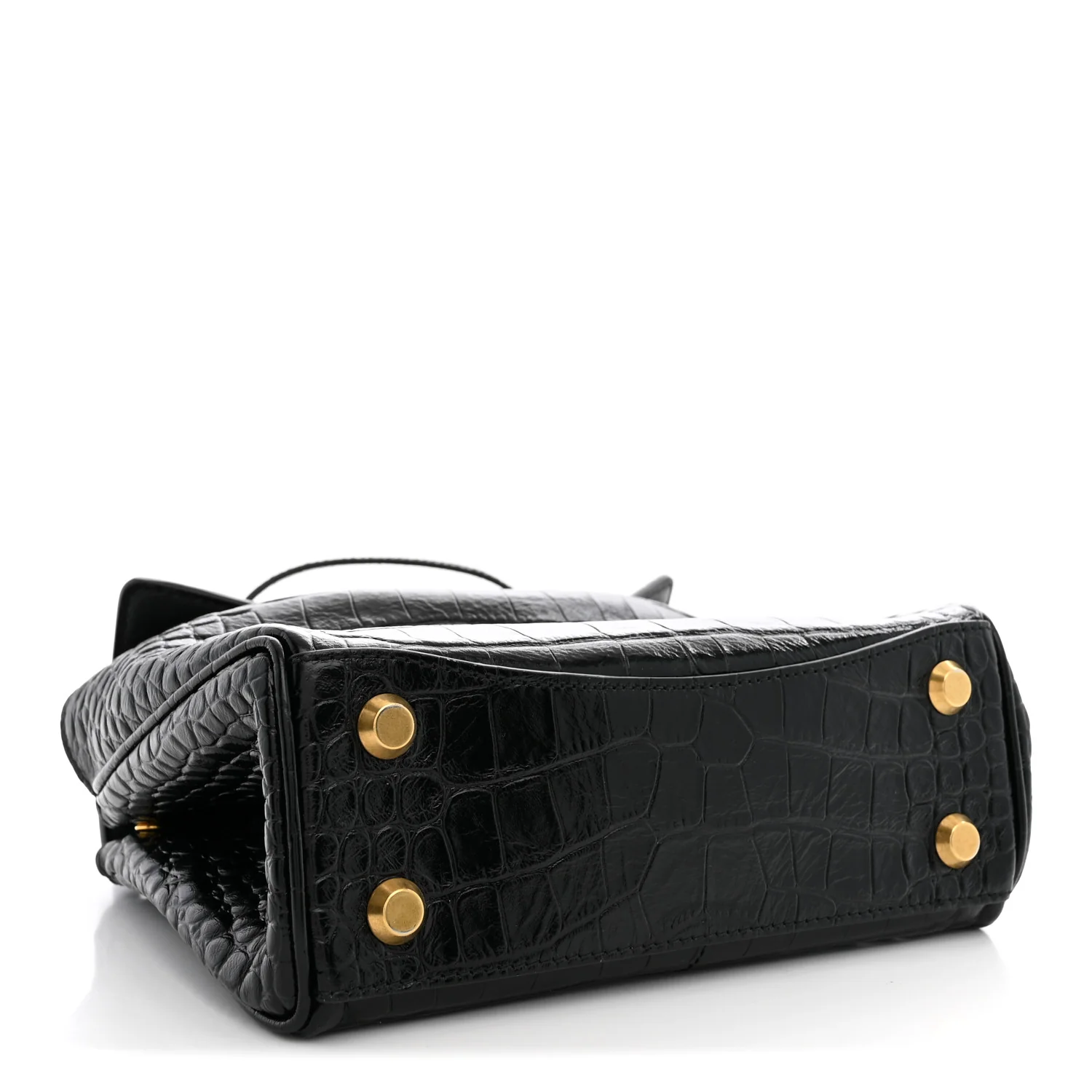 Balenciaga Shiny Calfskin Crocodile Embossed Mini Rodeo Top Handle Handbag Black — view 4