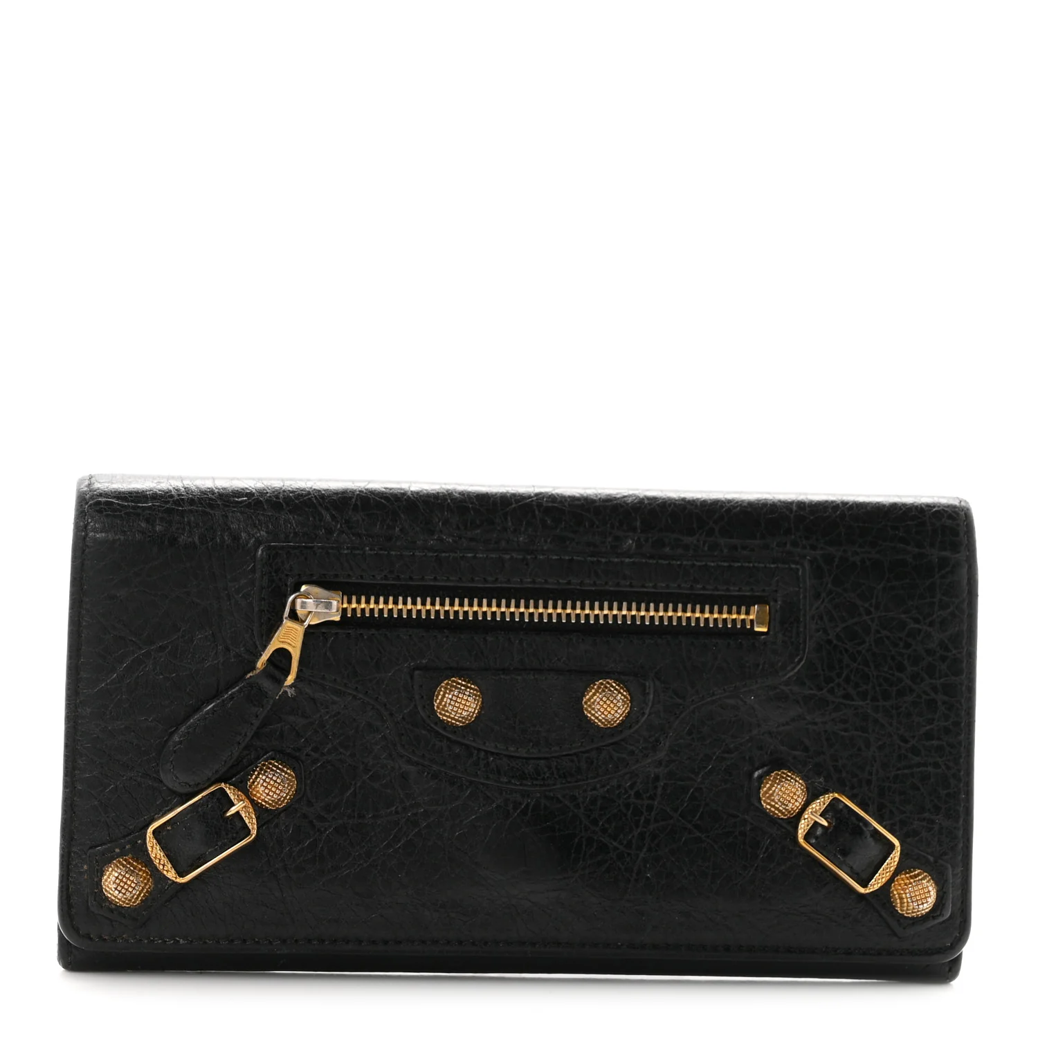 Balenciaga Agneau Giant 12 Gold Hardware Money Wallet Black
