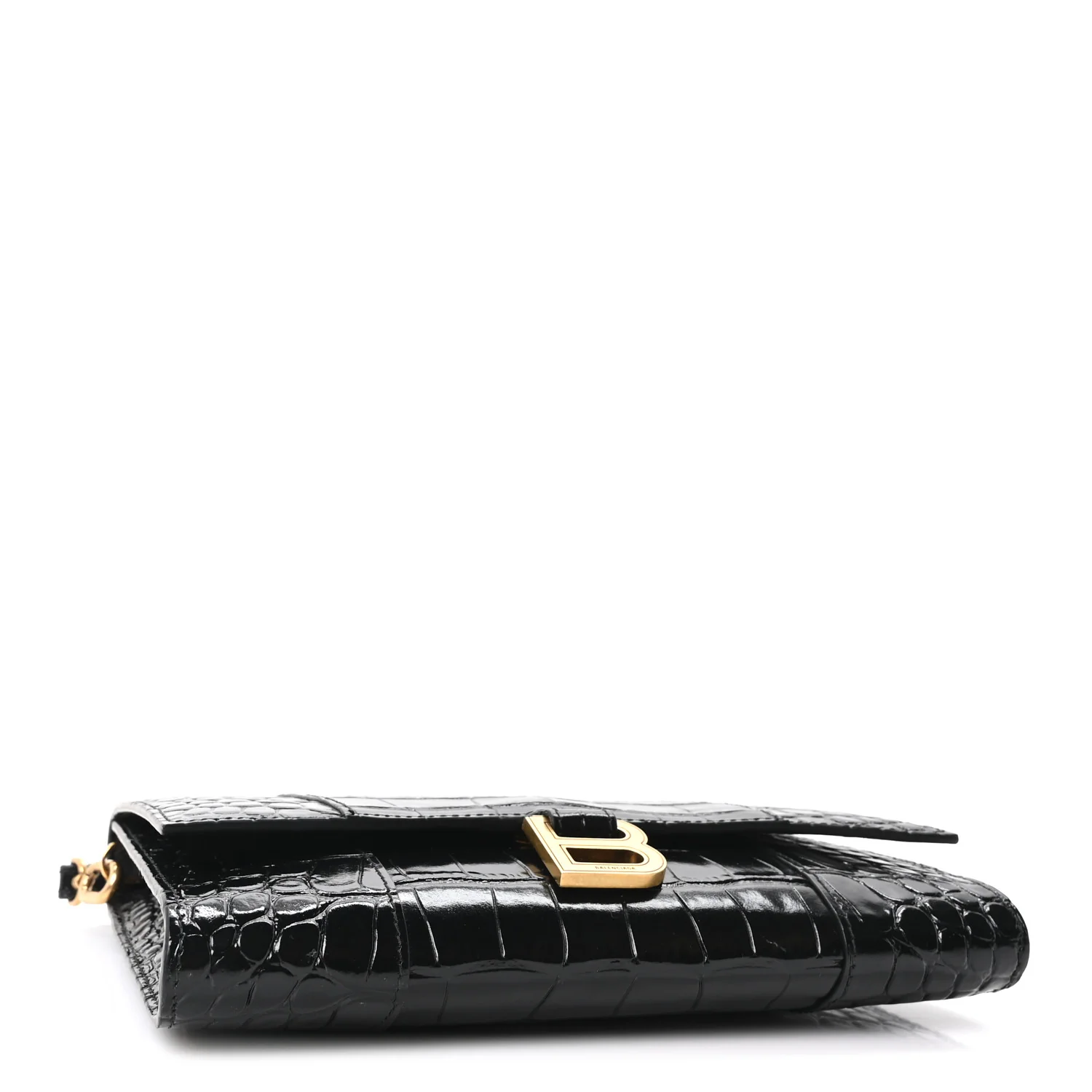 Balenciaga Shiny Calfskin Crocodile Embossed Hourglass Gusset Pouch Black — view 4