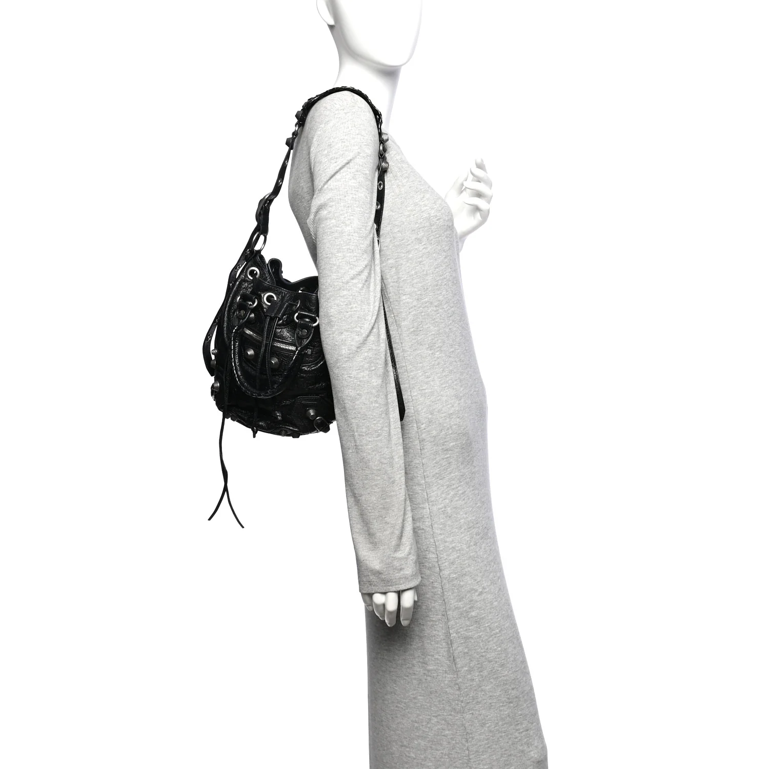 Balenciaga Agneau Arena Small Le Cagole Bucket Bag Black — view 2